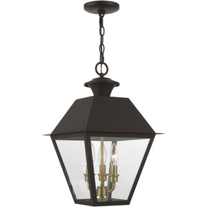 Wentworth 3 Light 12 inch Bronze with Antique Brass Finish Cluster Outdoor Pendant Lantern, Large