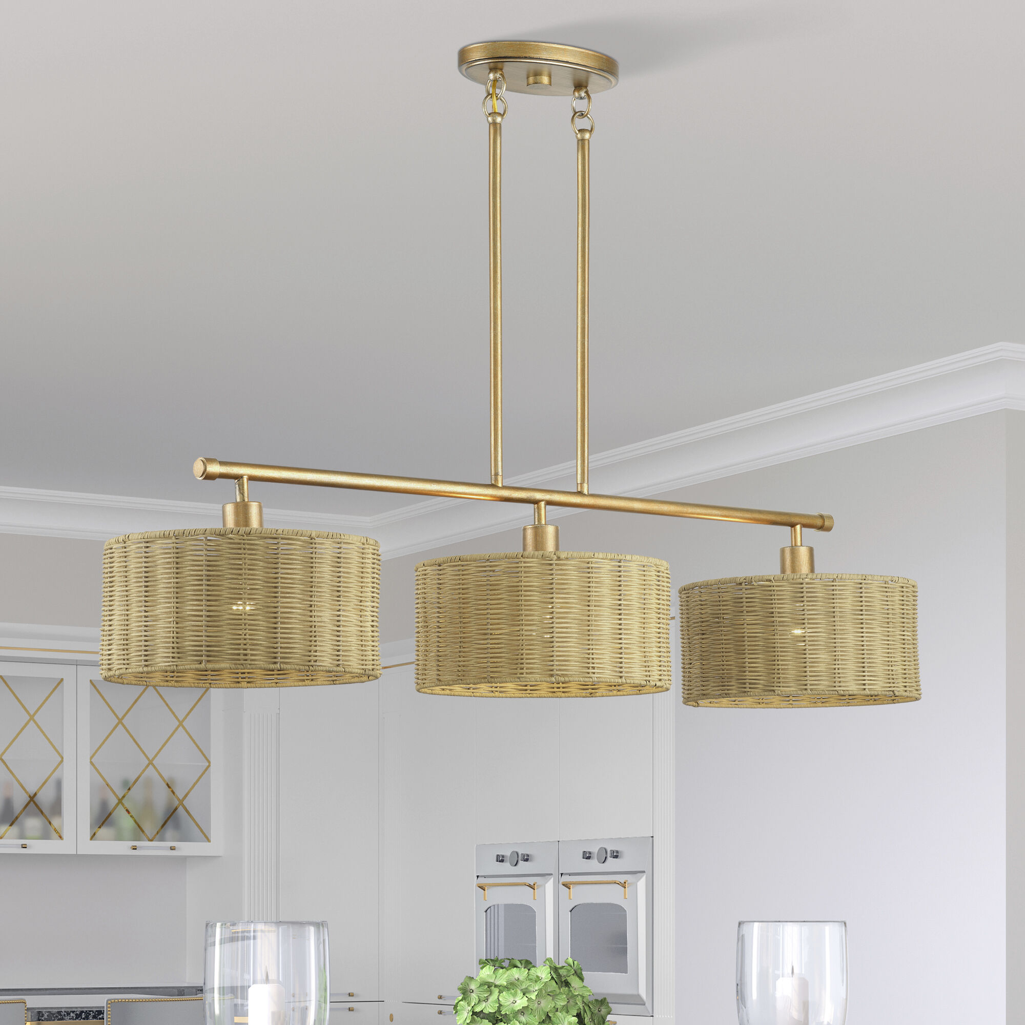 Weavington 3 Light 46 inch Antique Gold Leaf Linear Chandelier Ceiling Light, Extra Large