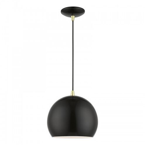 Piedmont 1 Light 10 inch Shiny Black with Polished Brass Accents Globe Pendant Ceiling Light