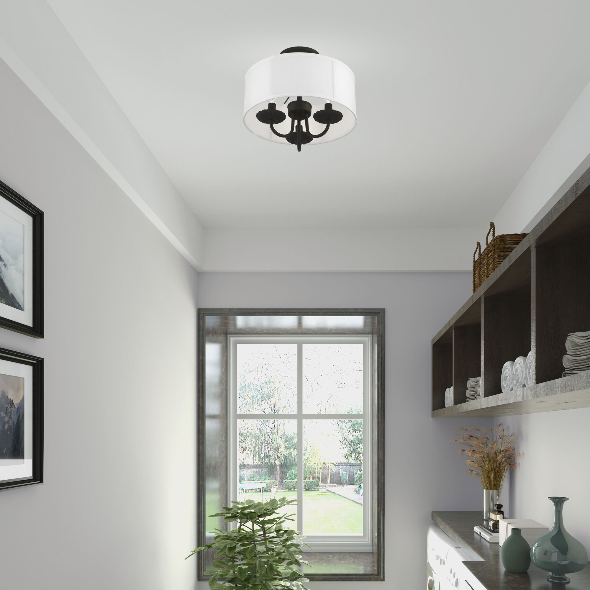 Brookdale 3 Light 13 inch Black Semi-Flush Mount Ceiling Light