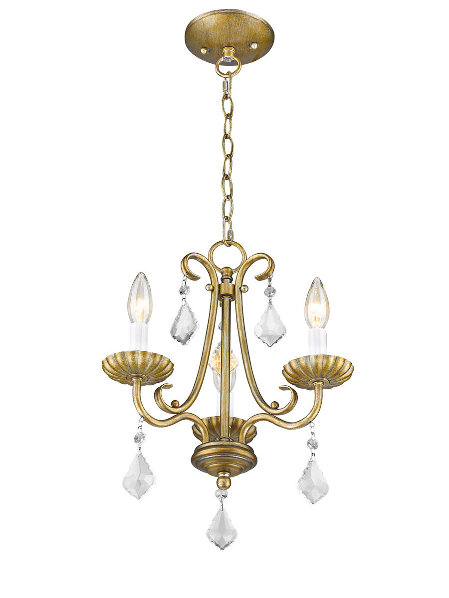 Daphne 3 Light 14 inch Antique Gold Leaf Mini Chandelier Ceiling Light