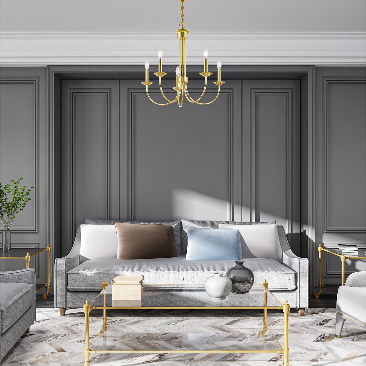 Estate 5 Light 25 inch Polished Brass Chandelier Ceiling Light