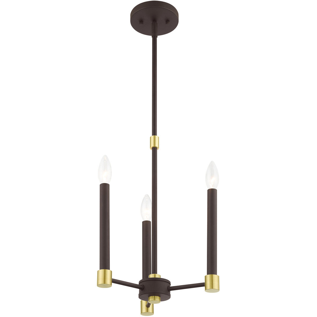 Karlstad 3 Light 12 inch Bronze with Satin Brass Accents Chandelier Ceiling Light