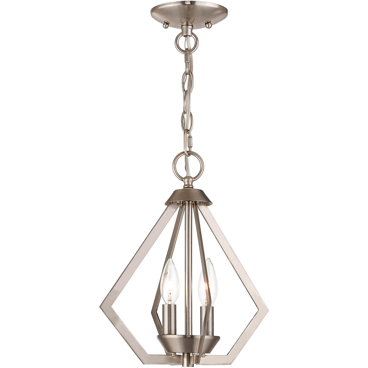 Prism 2 Light 11 inch Brushed Nickel Convertible Mini Chandelier/Ceiling Mount Ceiling Light