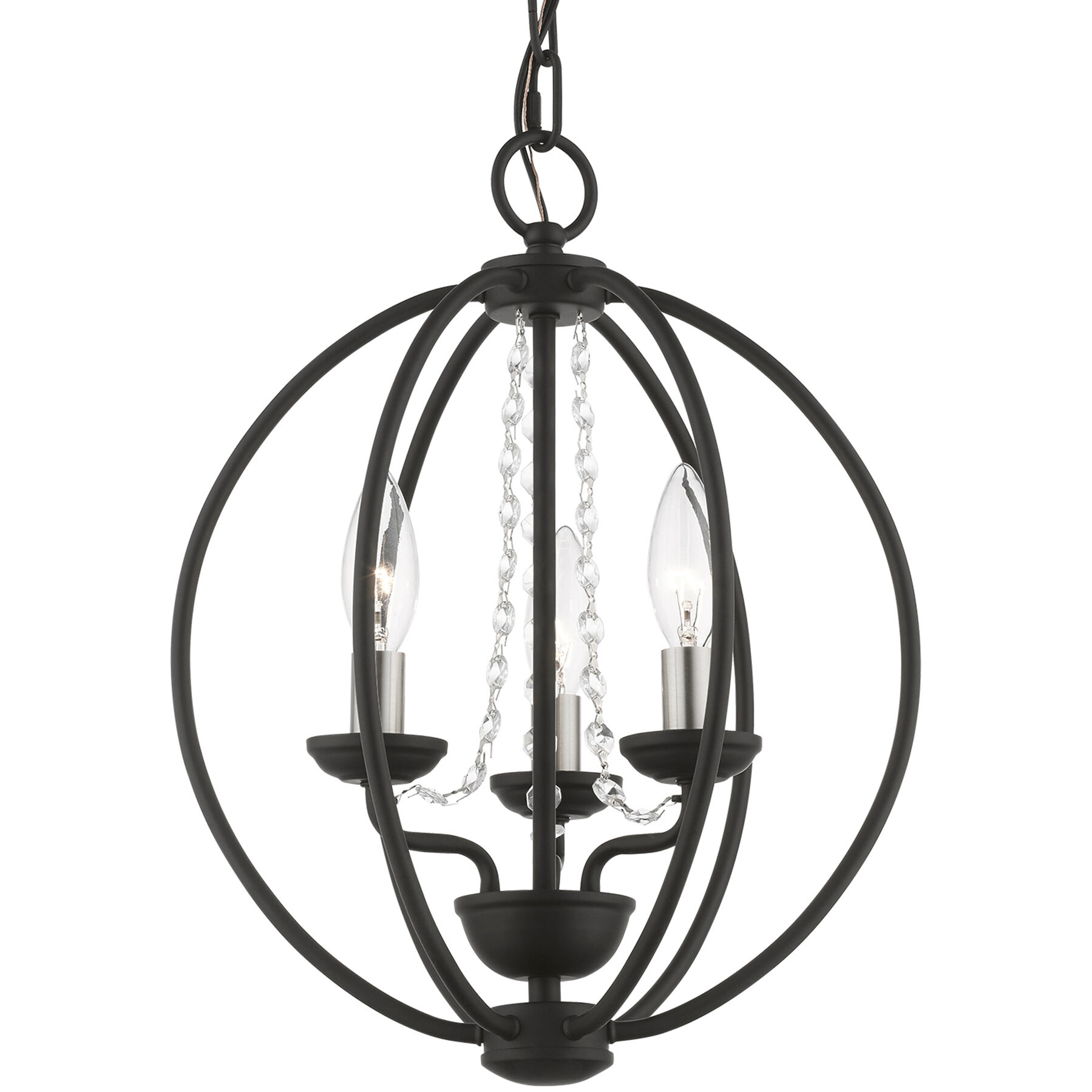 Arabella 3 Light 12 inch Black with Brushed Nickel Finish Candles Convertible Mini Chandelier/ Semi-Flush Ceiling Light, Globe