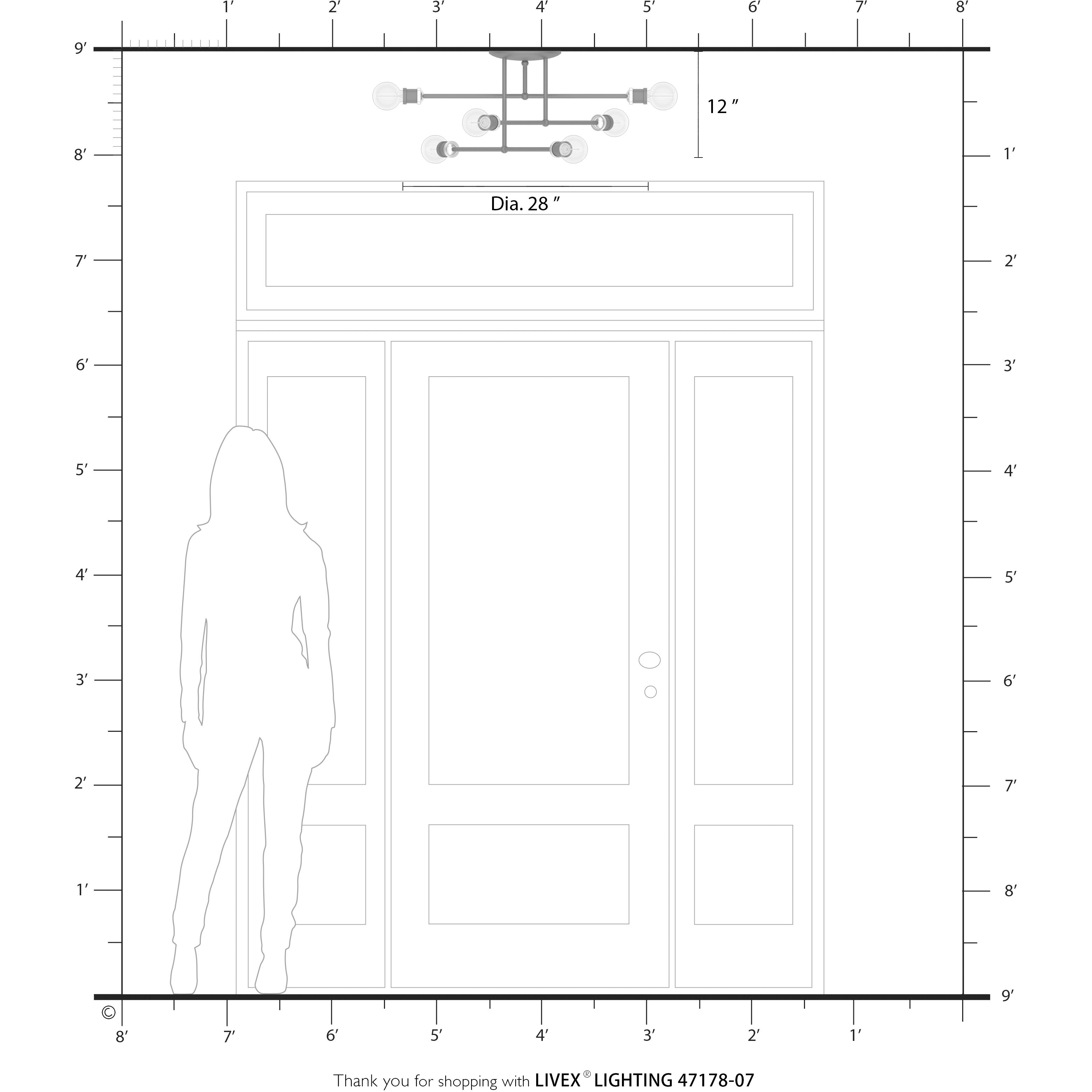 Delacroix 6 Light 28 inch Bronze with Antique Brass Accents Semi-Flush Ceiling Light