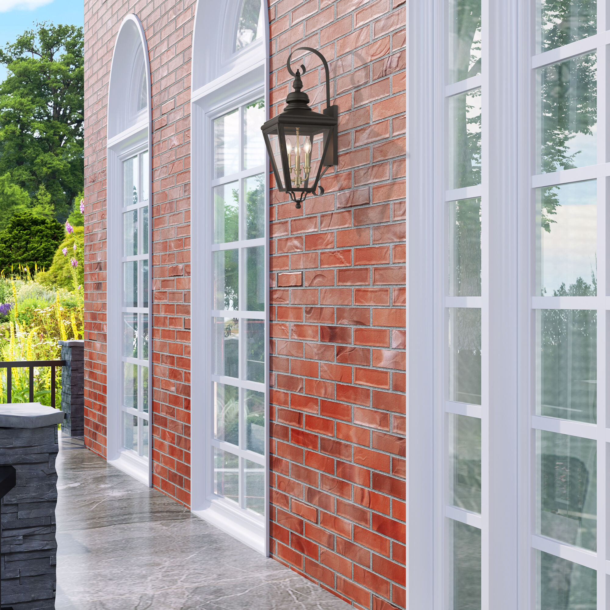 Adams 3 Light 10.63 inch Bronze with Antique Brass Finish Cluster Outdoor Large Wall Lantern Wall Light