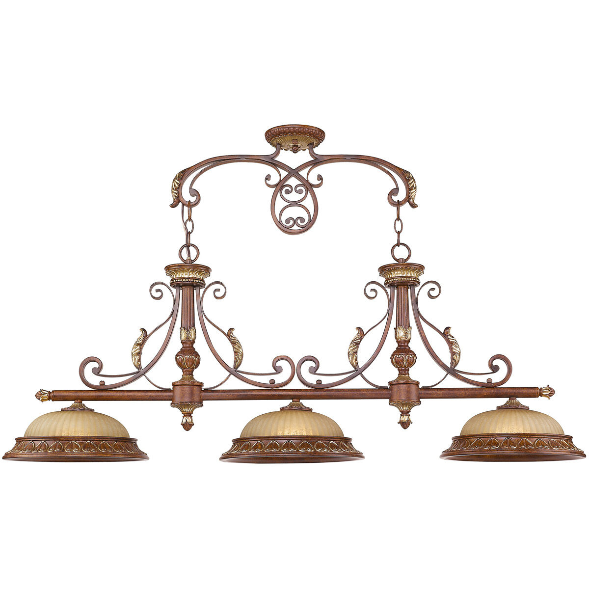 Villa Verona 3 Light 52 inch Verona Bronze with Aged Gold Leaf Accents Island Ceiling Light