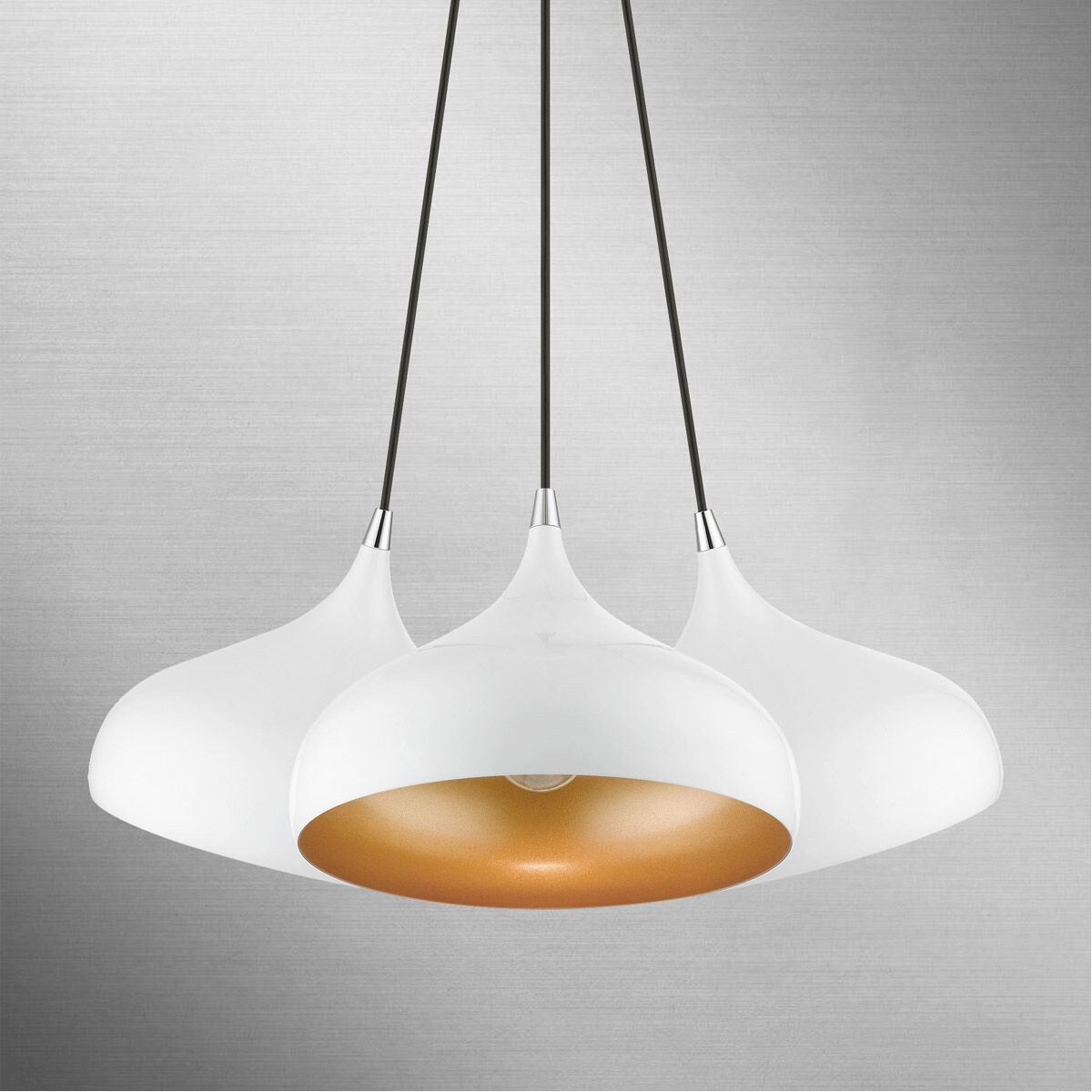 Amador 3 Light 25 inch Shiny White with Polished Chrome Accents Cluster Pendant Ceiling Light