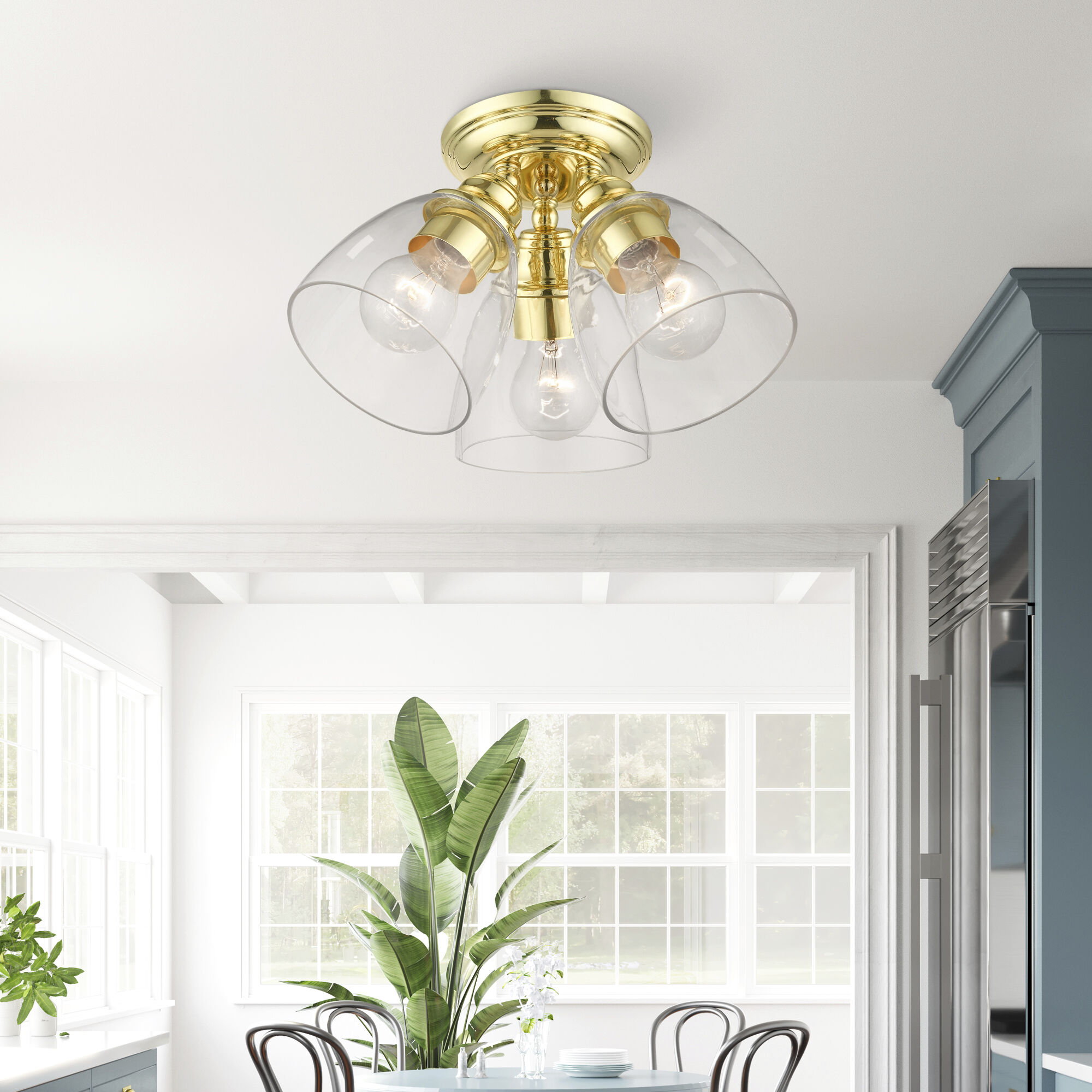 Montgomery 3 Light 14 inch Polished Brass Semi-Flush Ceiling Light