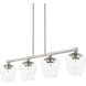 Willow 4 Light 36 inch Brushed Nickel Linear Chandelier Ceiling Light