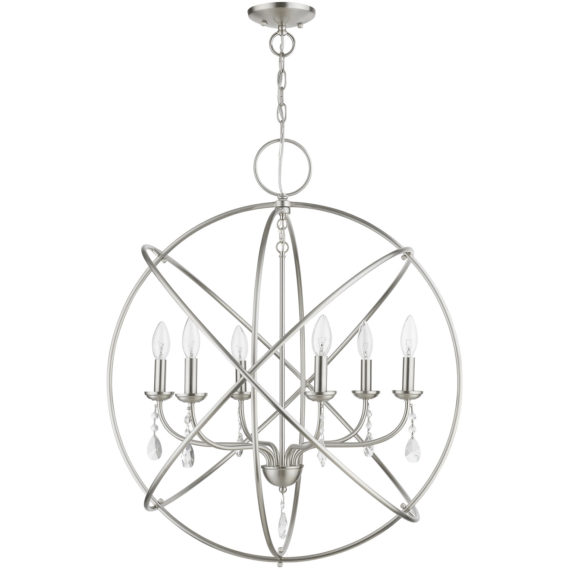 Aria 6 Light 28 inch Brushed Nickel Pendant Chandelier Ceiling Light, Globe