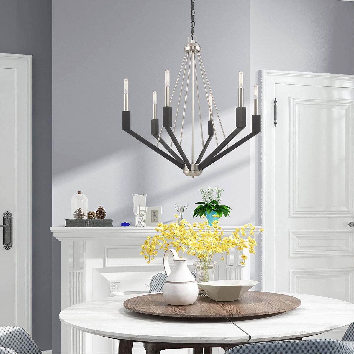 Beckett 6 Light 26 inch Brushed Nickel & Black Chandelier Ceiling Light
