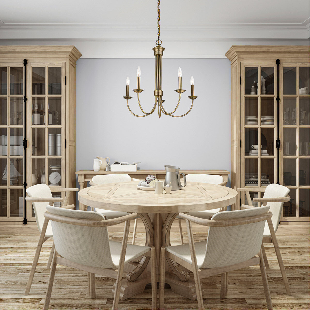 Estate 5 Light 25 inch Antique Brass Chandelier Ceiling Light