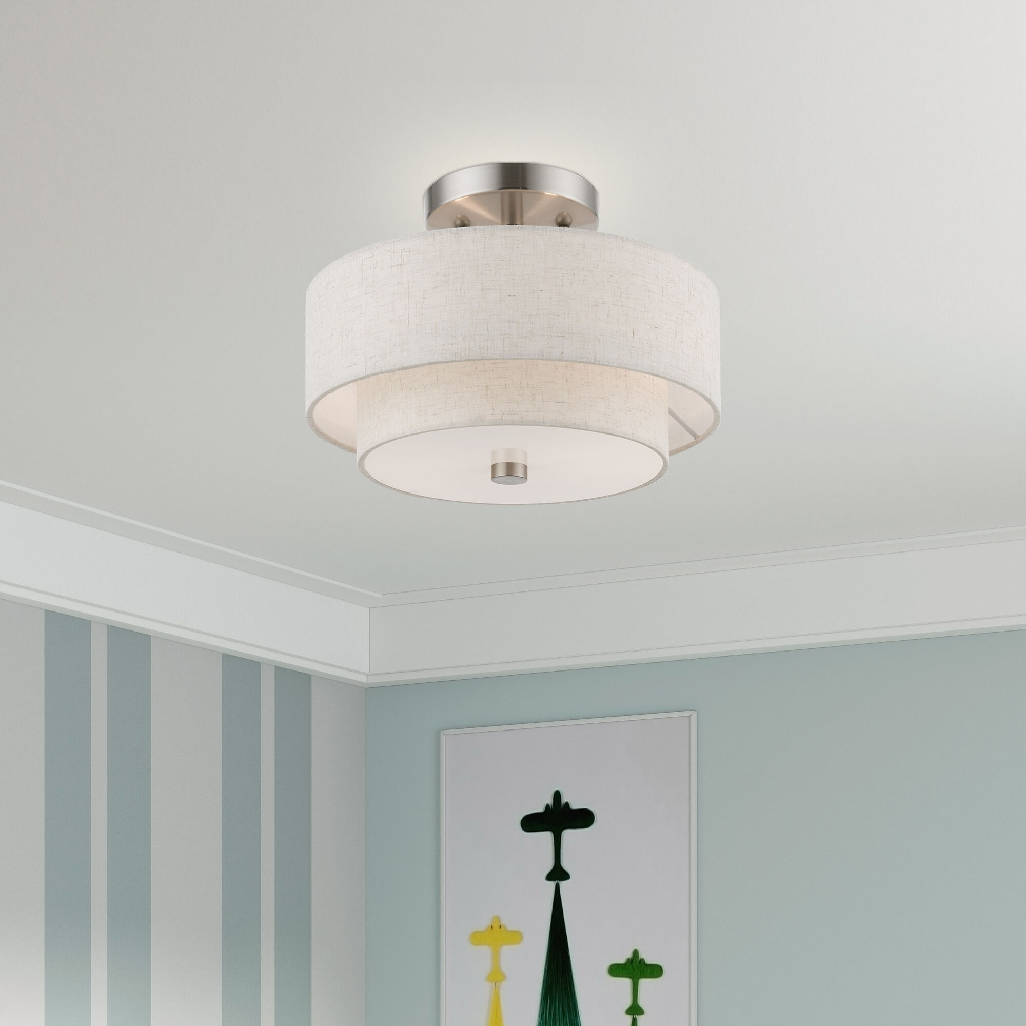 Meridian 2 Light 11 inch Brushed Nickel Semi-Flush Ceiling Light
