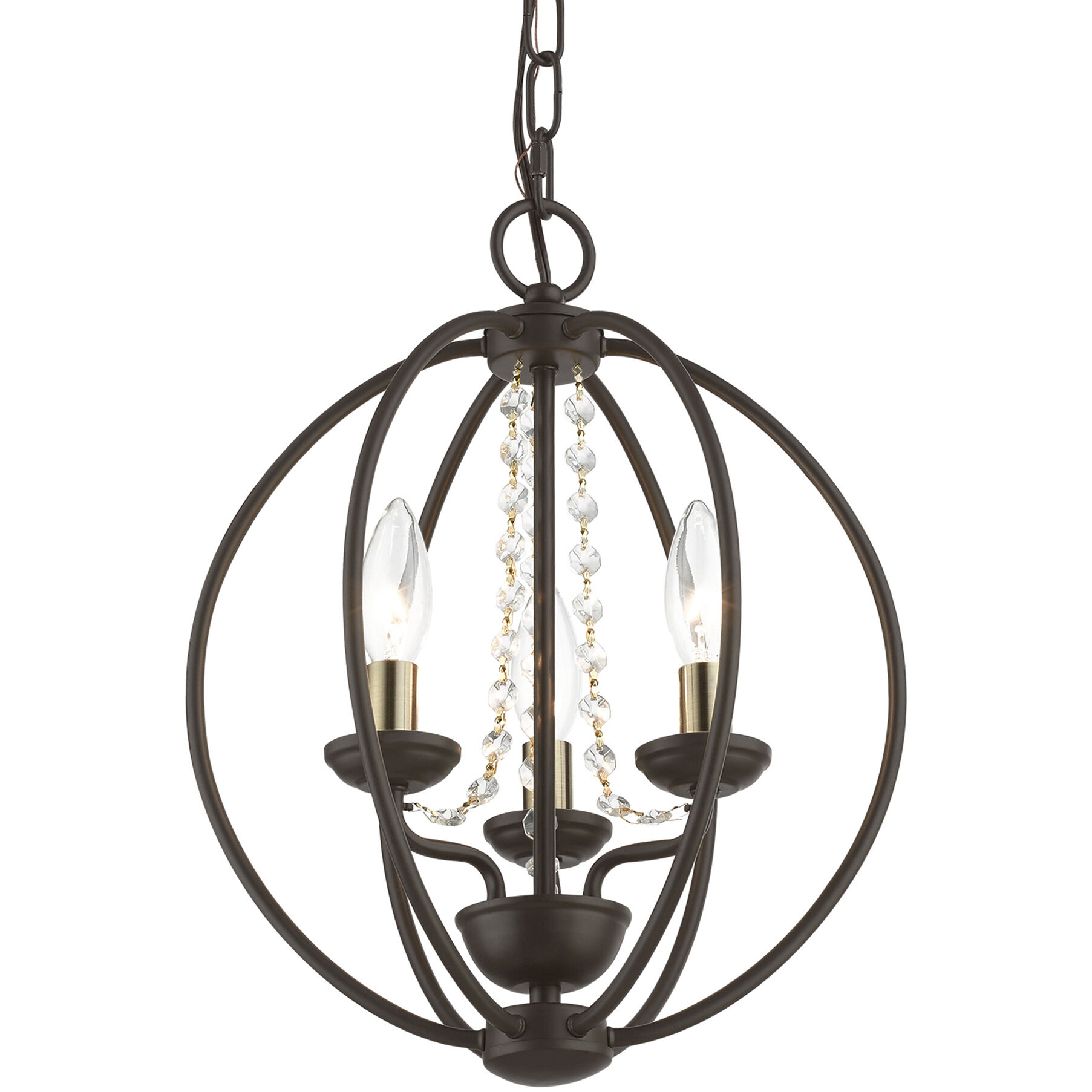 Arabella 3 Light 12 inch Bronze with Antique Brass Finish Candles Convertible Mini Chandelier/ Semi-Flush Ceiling Light, Globe