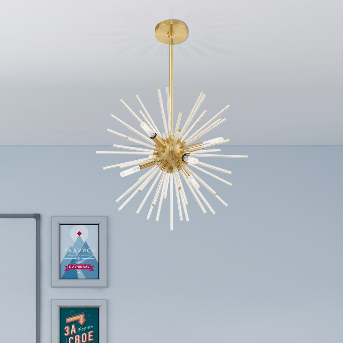 Utopia 6 Light 20 inch Satin Brass Pendant Chandelier Ceiling Light