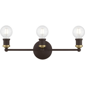 Lansdale 3 Light 20 inch Bronze with Antique Brass Accents Vanity Sconce Wall Light