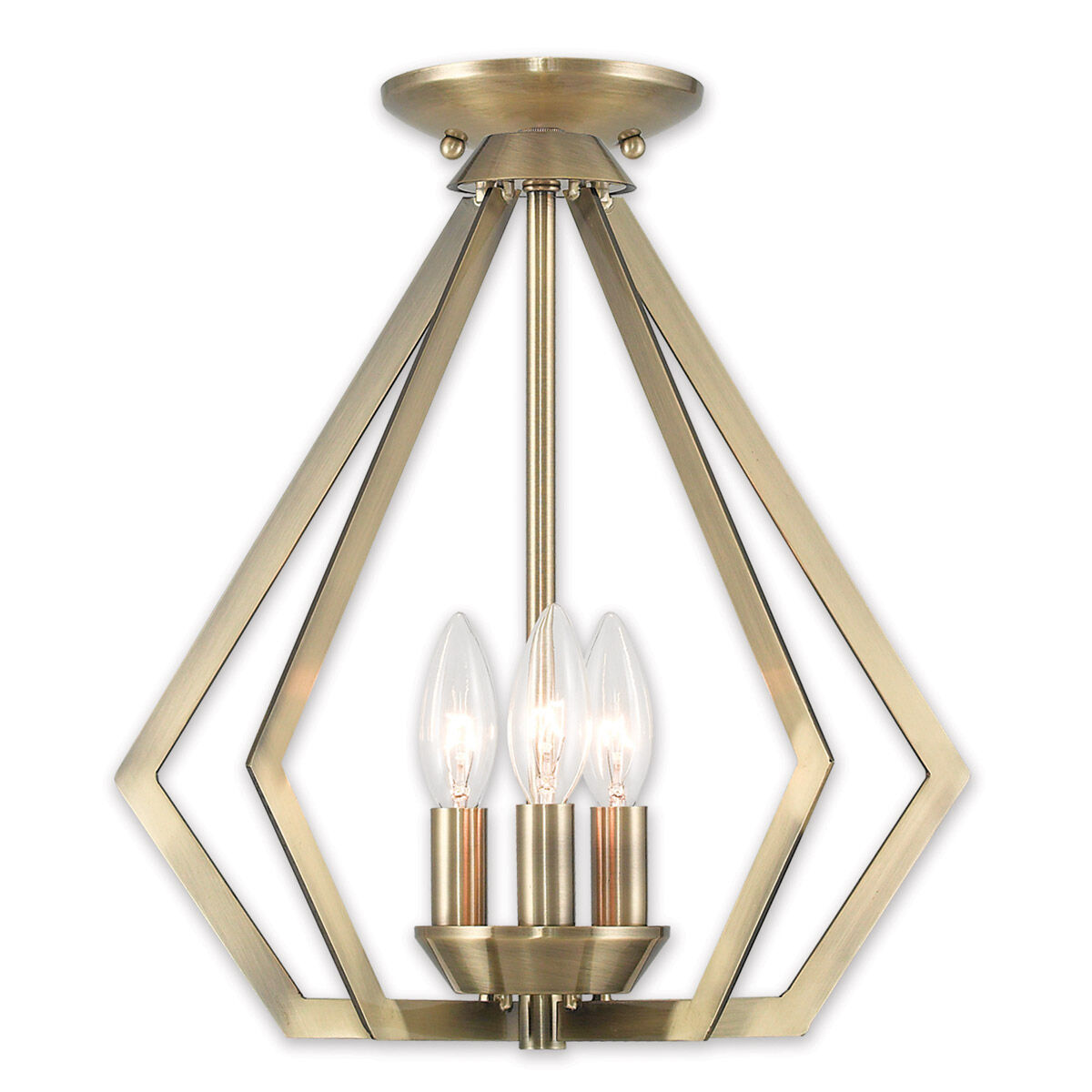 Prism 3 Light 14 inch Antique Brass Convertible Mini Chandelier/Ceiling Mount Ceiling Light