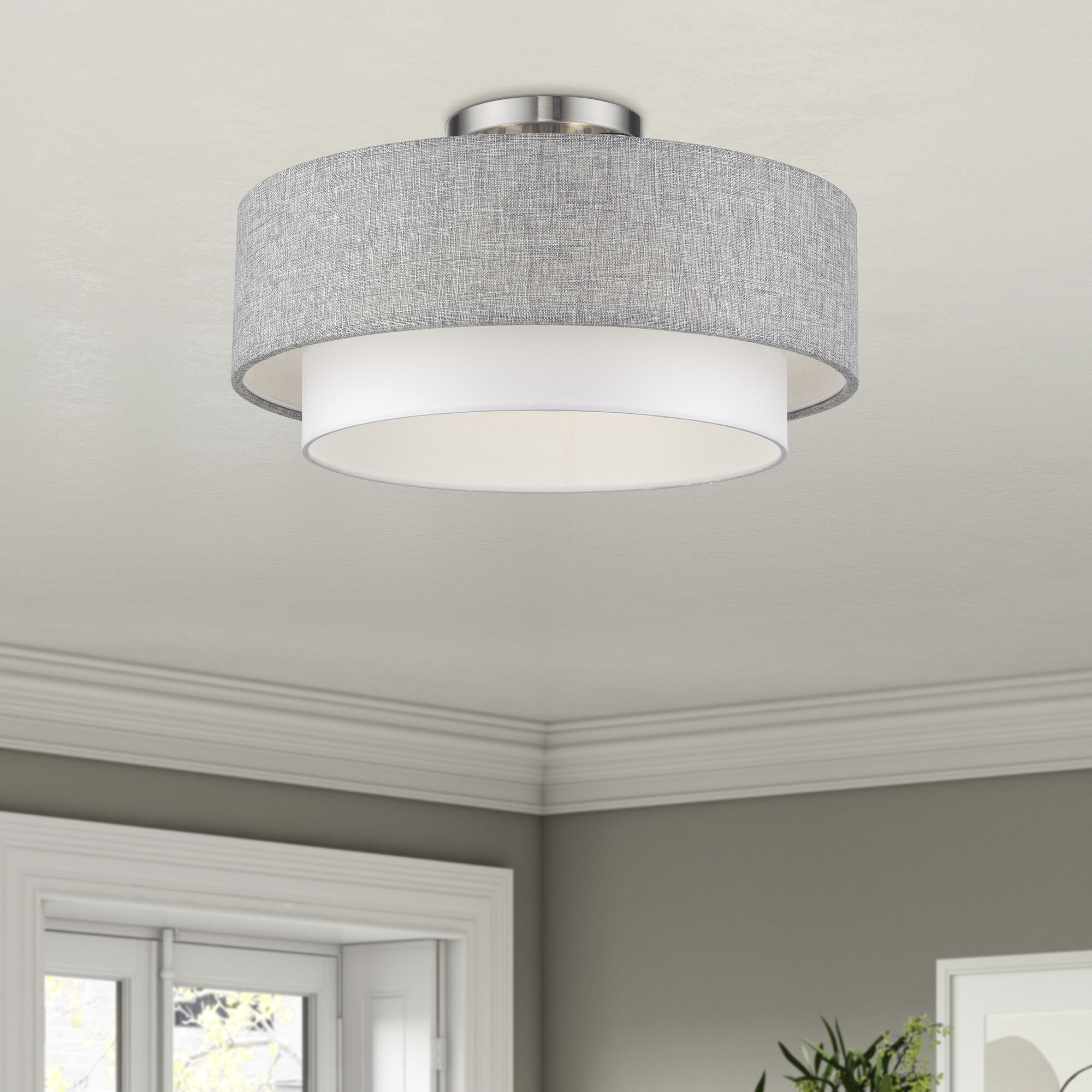 Brookmeade 3 Light 18 inch Brushed Nickel Semi-Flush Ceiling Light