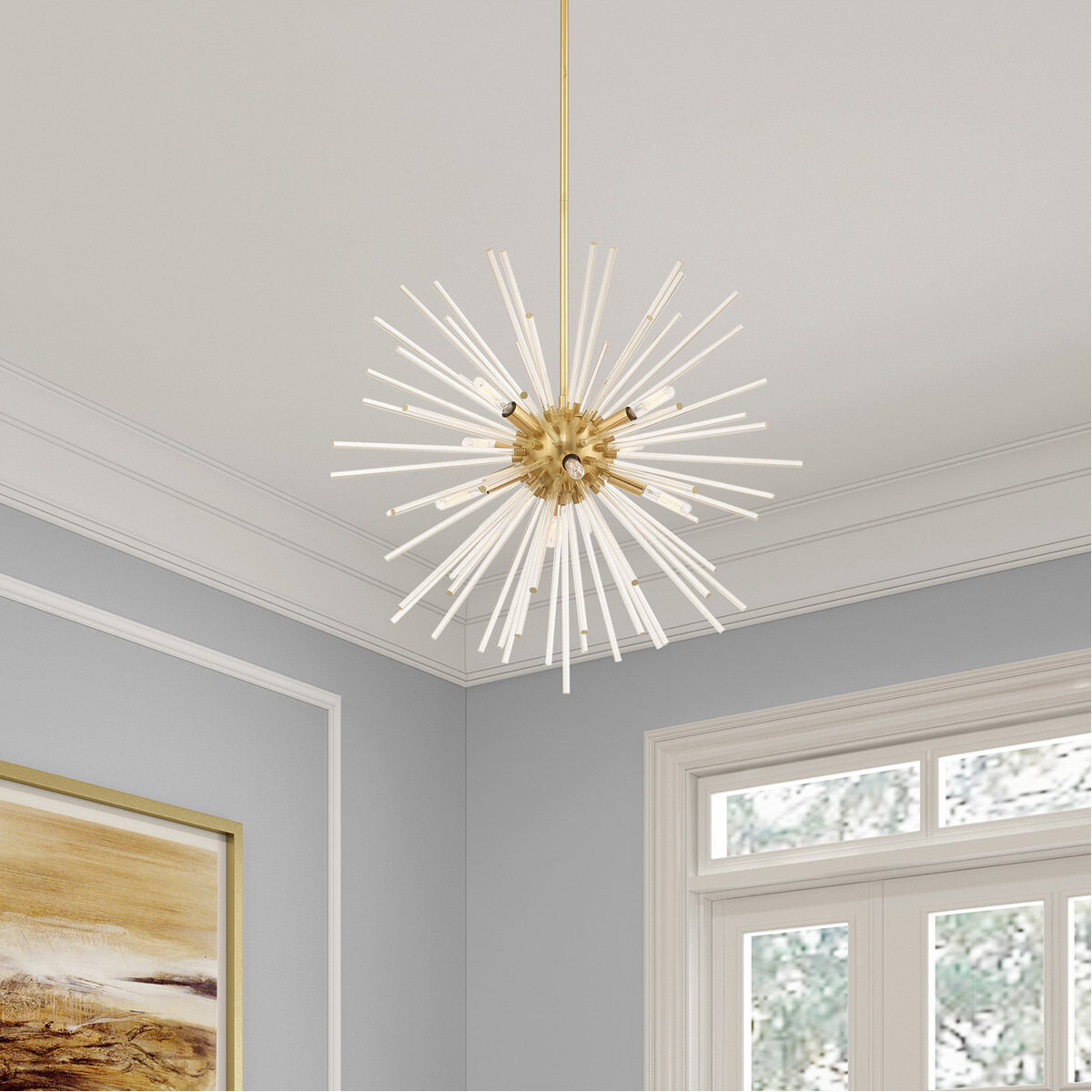 Utopia 8 Light 26 inch Satin Brass Pendant Chandelier Ceiling Light