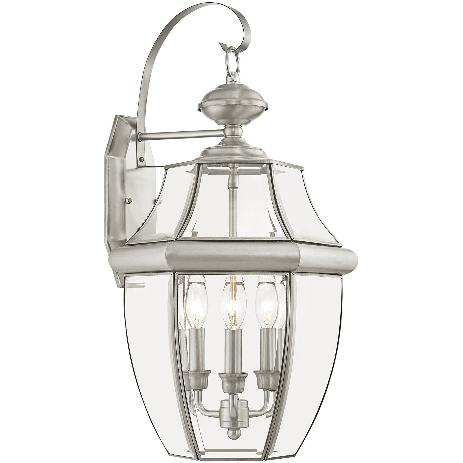 Monterey 3 Light 23 inch Brushed Nickel Outdoor Wall Lantern