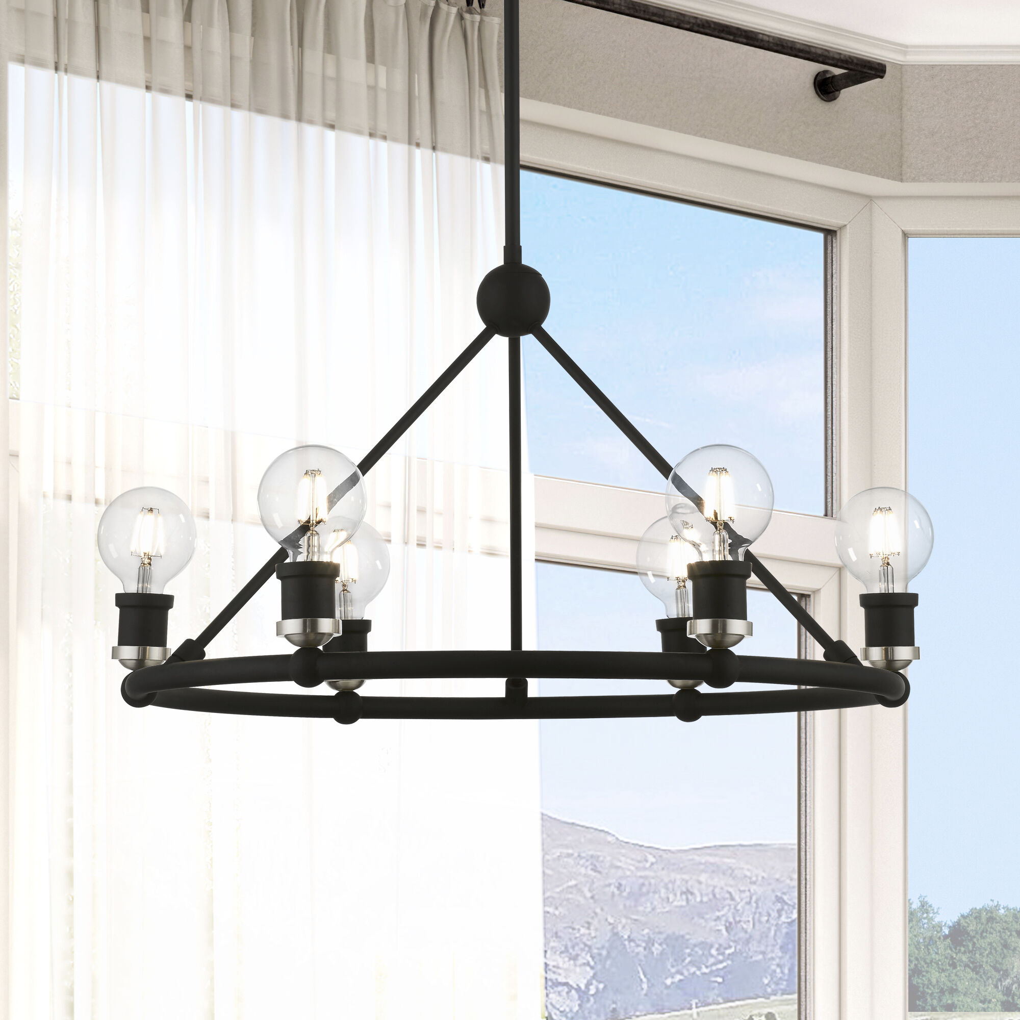Lansdale 6 Light 25 inch Black with Brushed Nickel Accents Chandelier Ceiling Light
