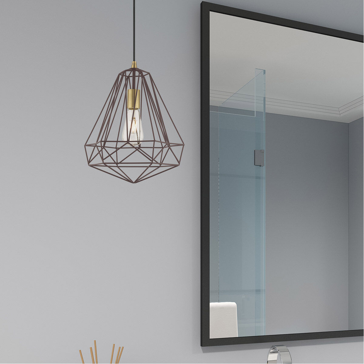 Geometric 1 Light 12 inch Bronze Mini Pendant Ceiling Light