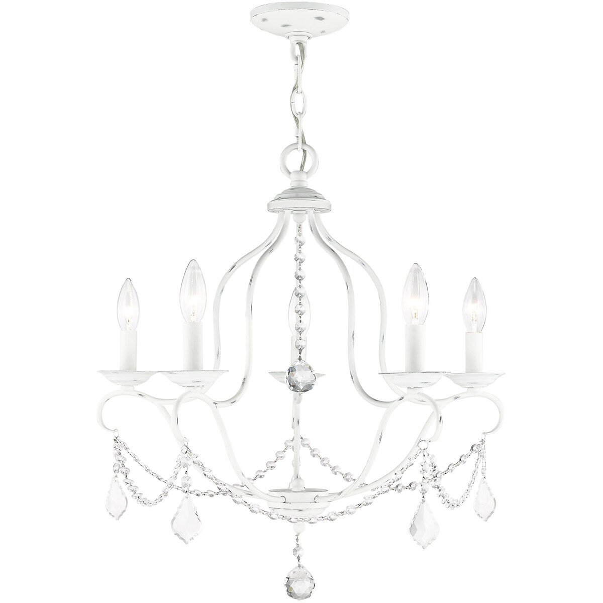 Chesterfield 5 Light 22 inch Antique White Chandelier Ceiling Light