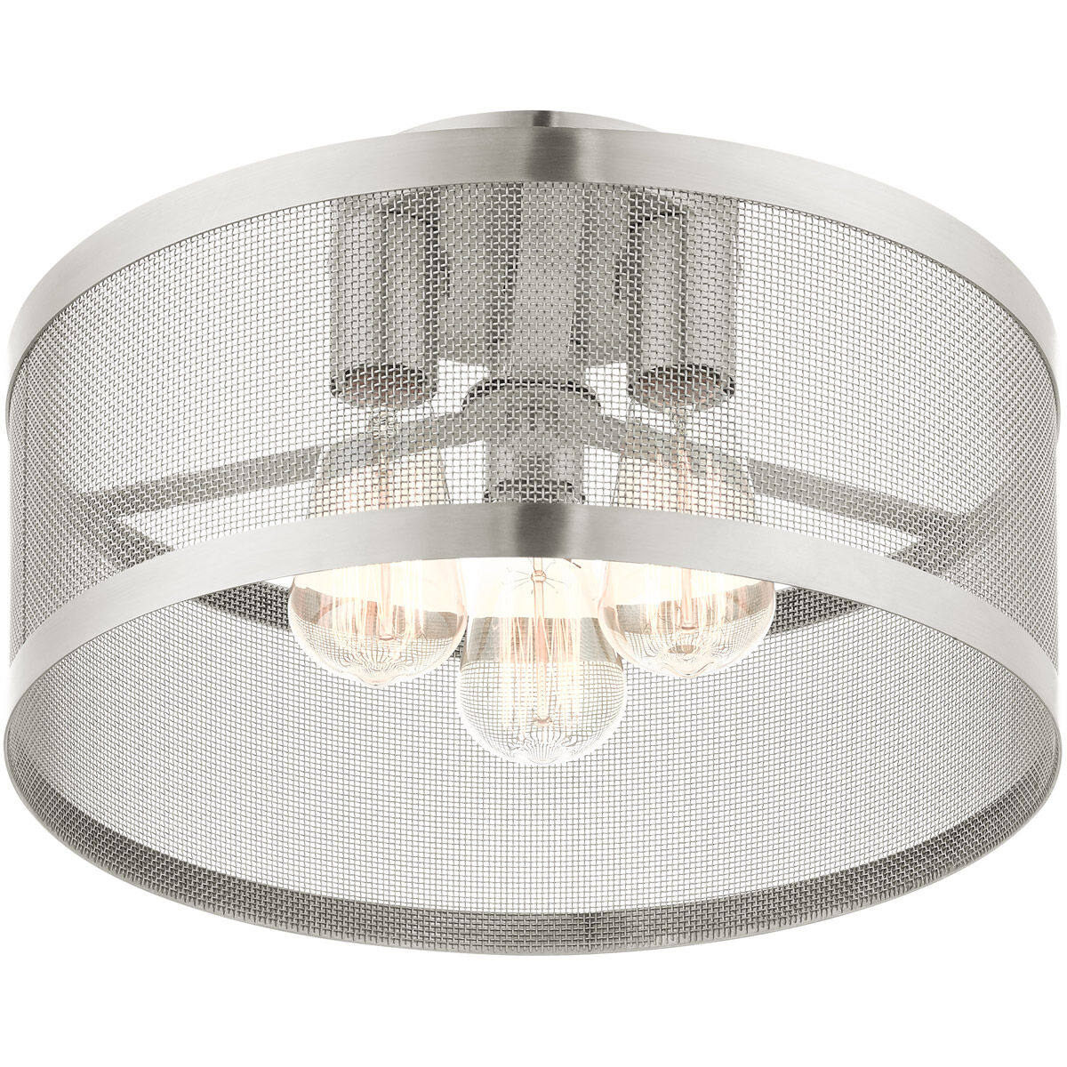 Industro 3 Light 15 inch Brushed Nickel Semi Flush Ceiling Light