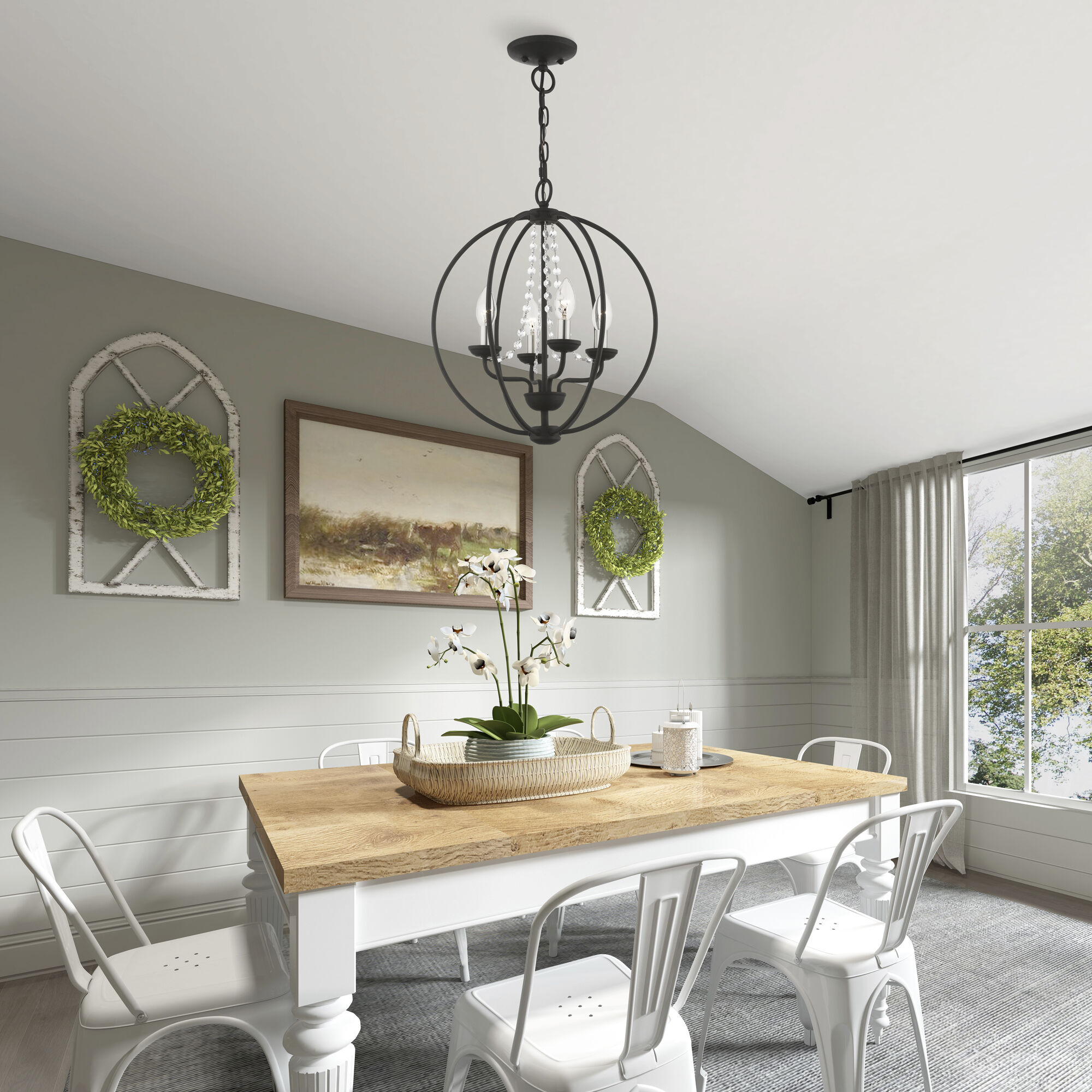 Arabella 4 Light 15 inch Black with Brushed Nickel Finish Candles Convertible Chandelier/ Semi-Flush Ceiling Light, Globe