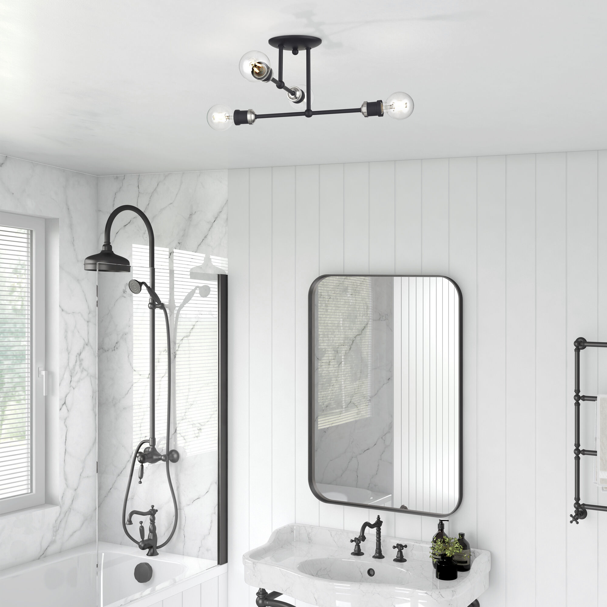 Delacroix 4 Light 17 inch Black with Brushed Nickel Accents Semi-Flush Ceiling Light