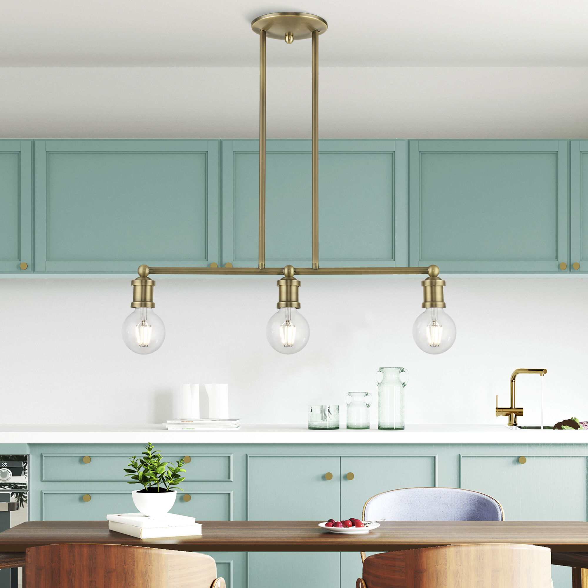 Lansdale 3 Light 24 inch Antique Brass Linear Chandelier Ceiling Light