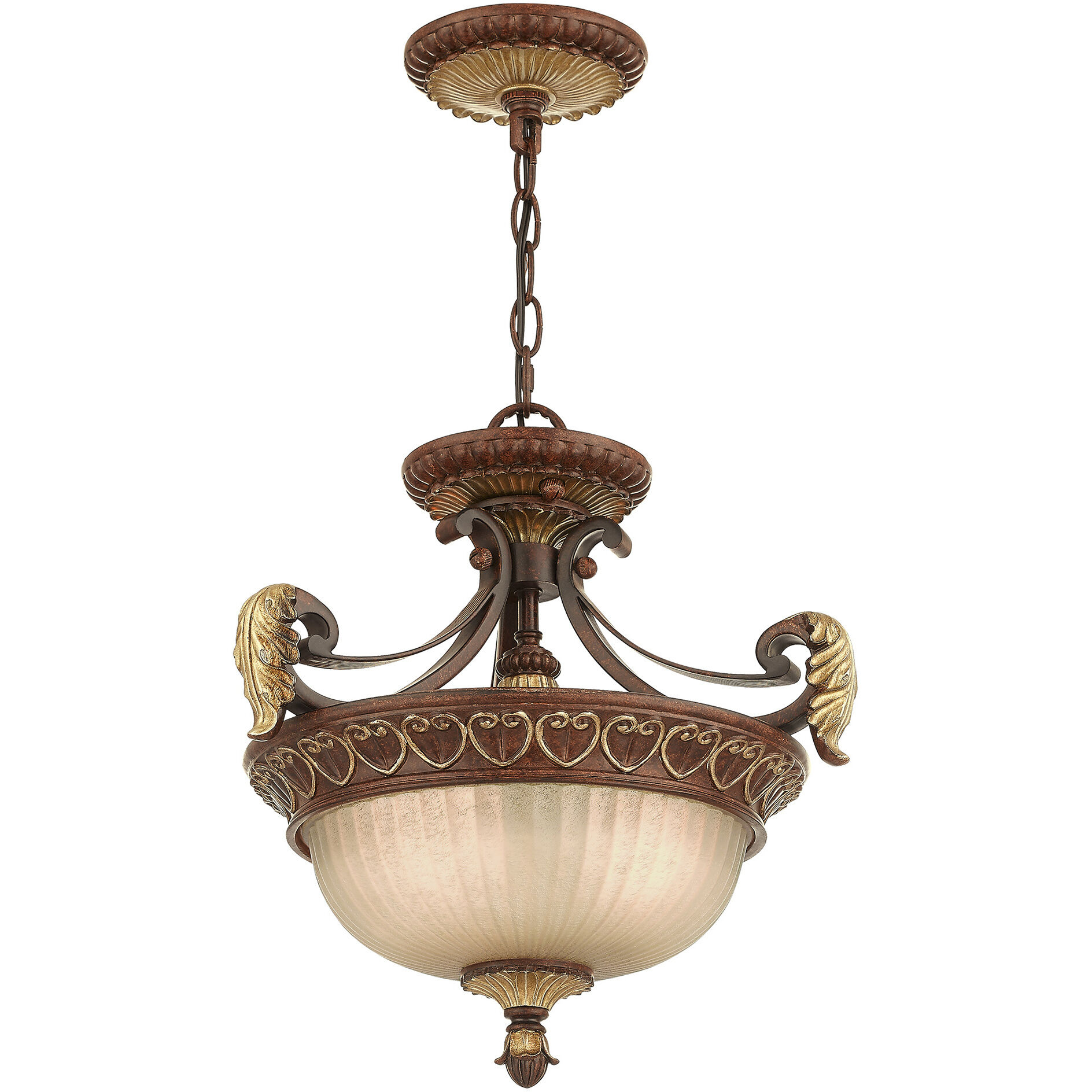 Villa Verona 2 Light 15 inch Verona Bronze with Aged Gold Leaf Accents Convertible Inverted Pendant/Ceiling Mount Ceiling Light