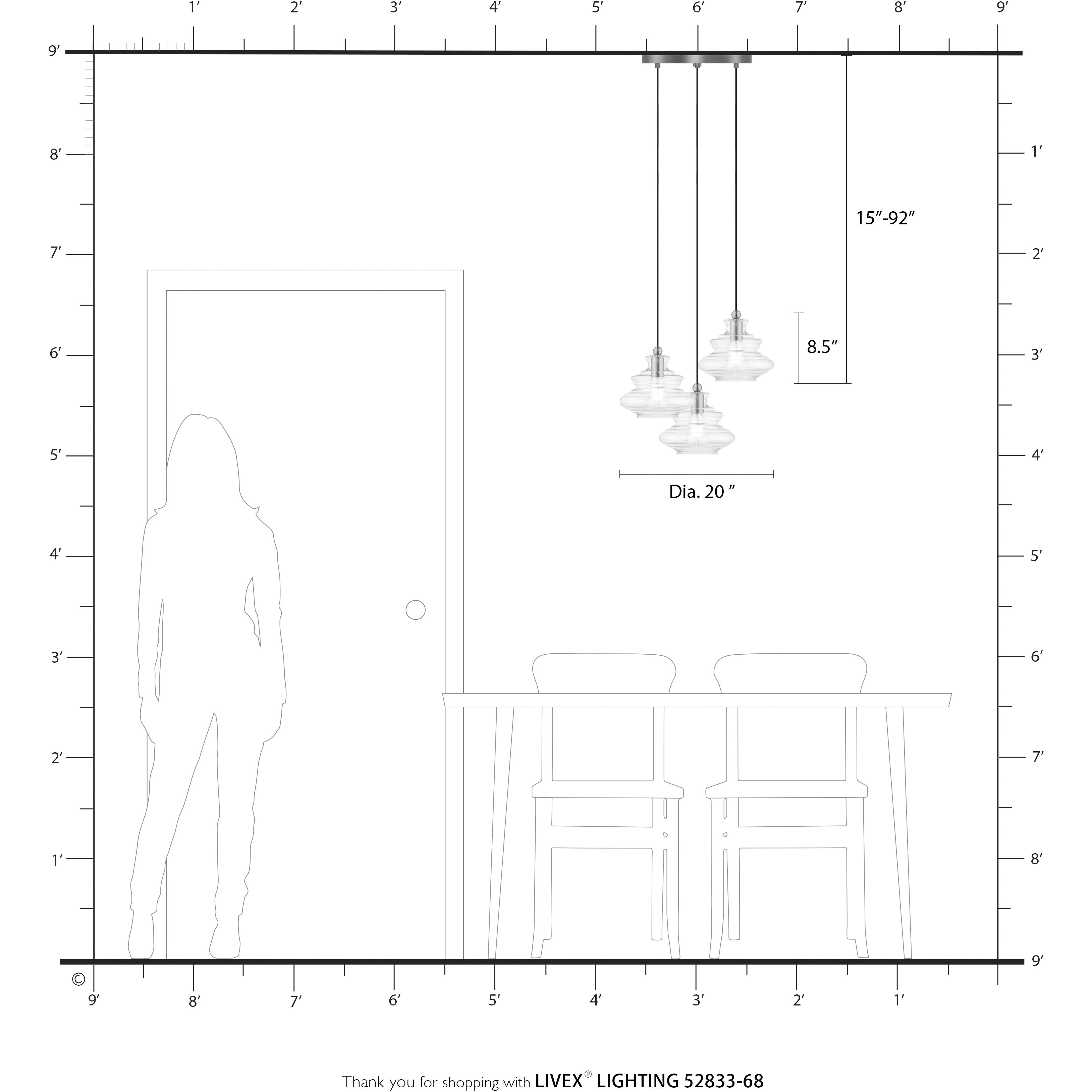 Everett 3 Light 20 inch Shiny Black with Chrome Finish Accents Pendant Chandelier Ceiling Light