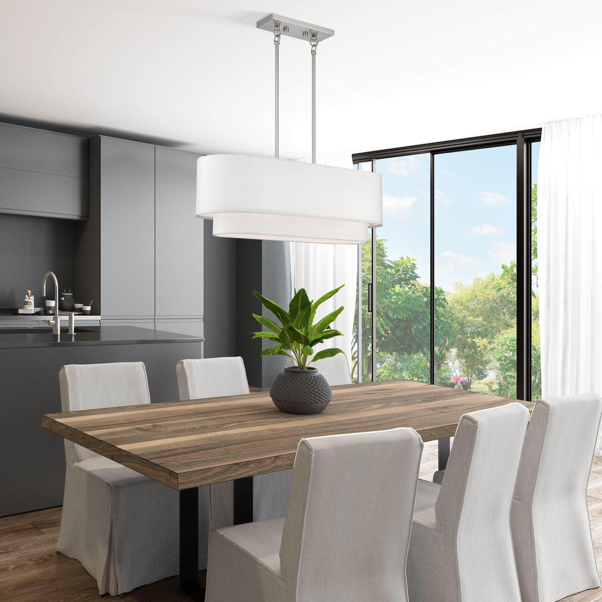 Manorwood 3 Light 30 inch Brushed Nickel Linear Chandelier Ceiling Light