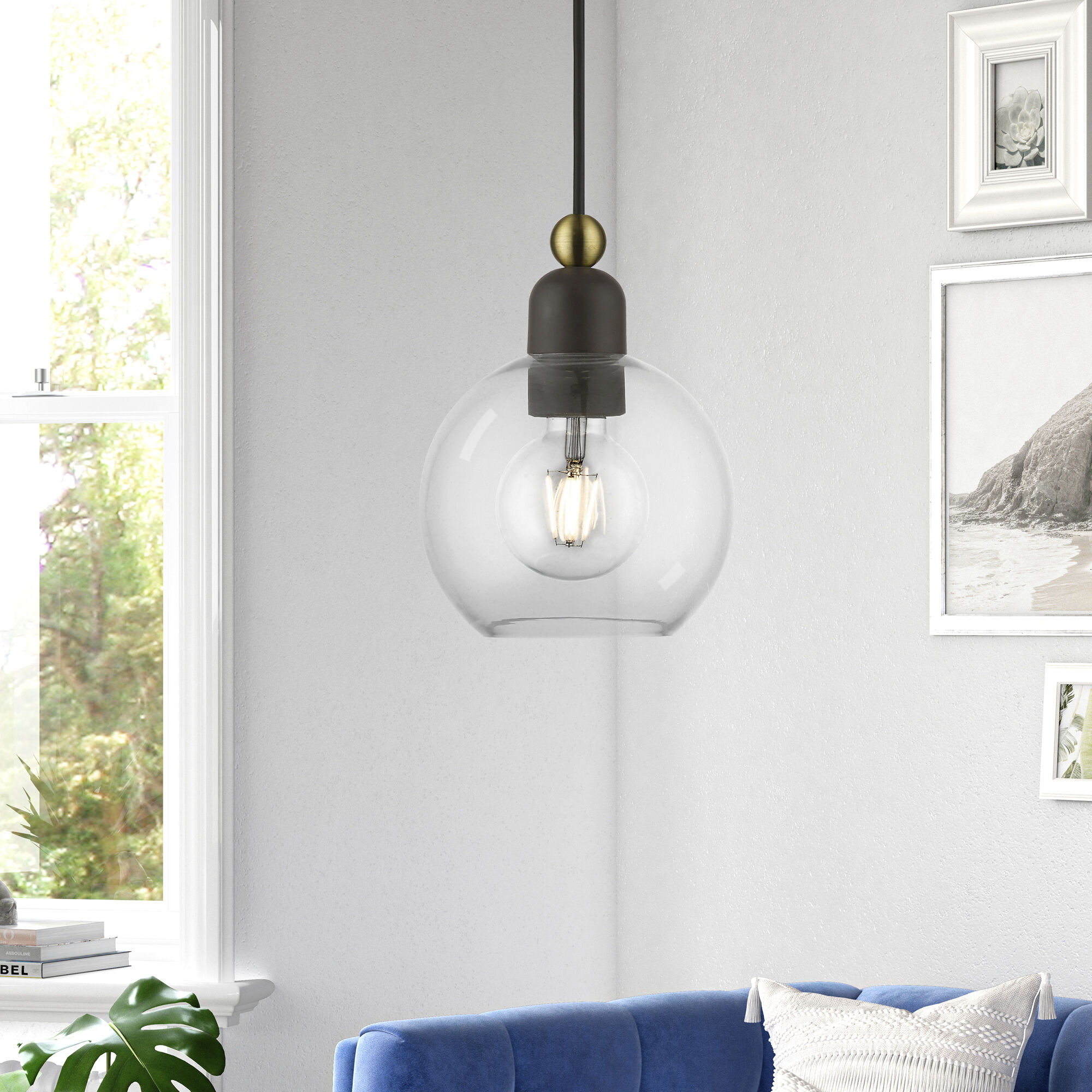 Downtown 1 Light 7 inch Bronze with Antique Brass Accents Mini Pendant Ceiling Light, Sphere