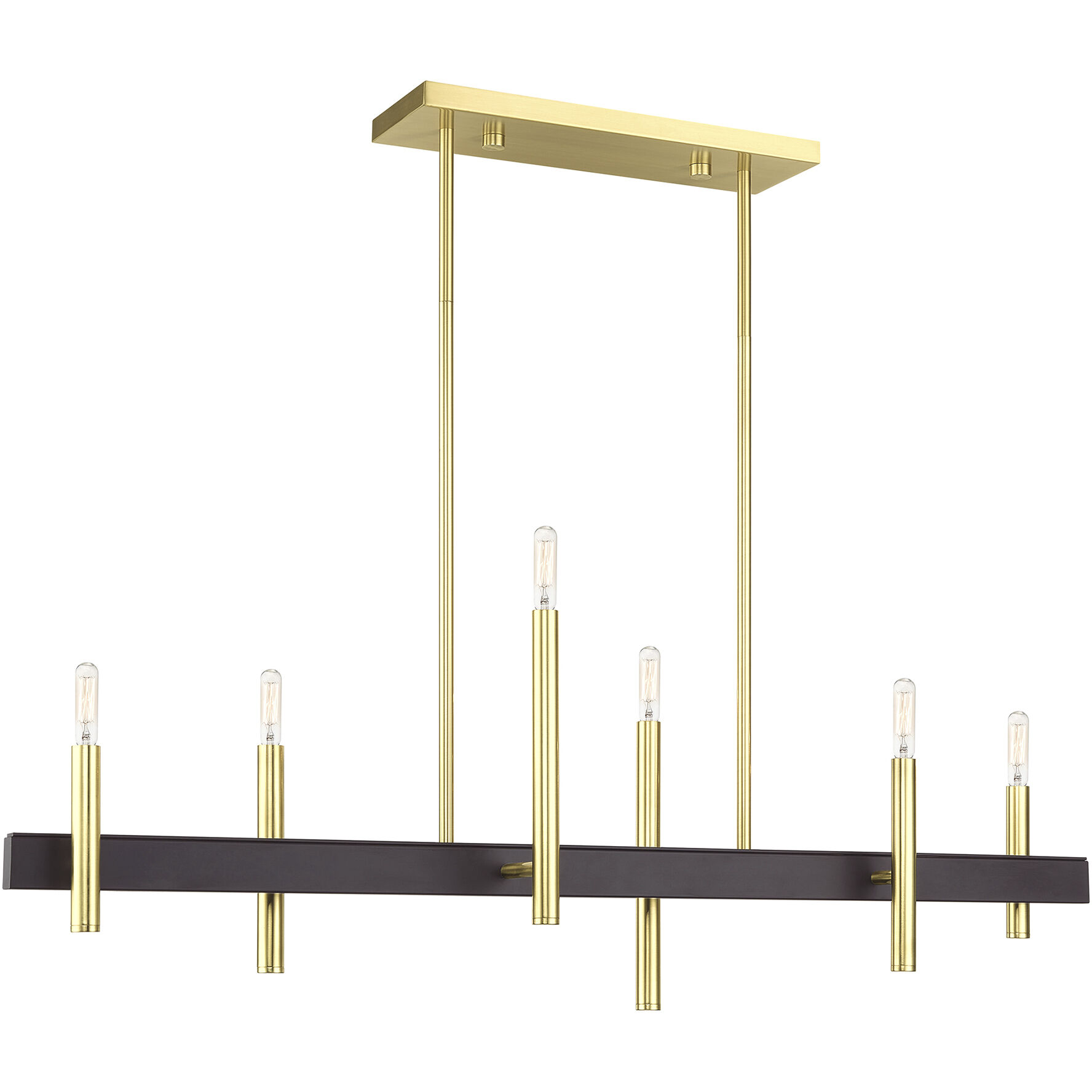 Denmark 6 Light 40 inch Satin Brass with Bronze Accents Linear Chandelier Ceiling Light