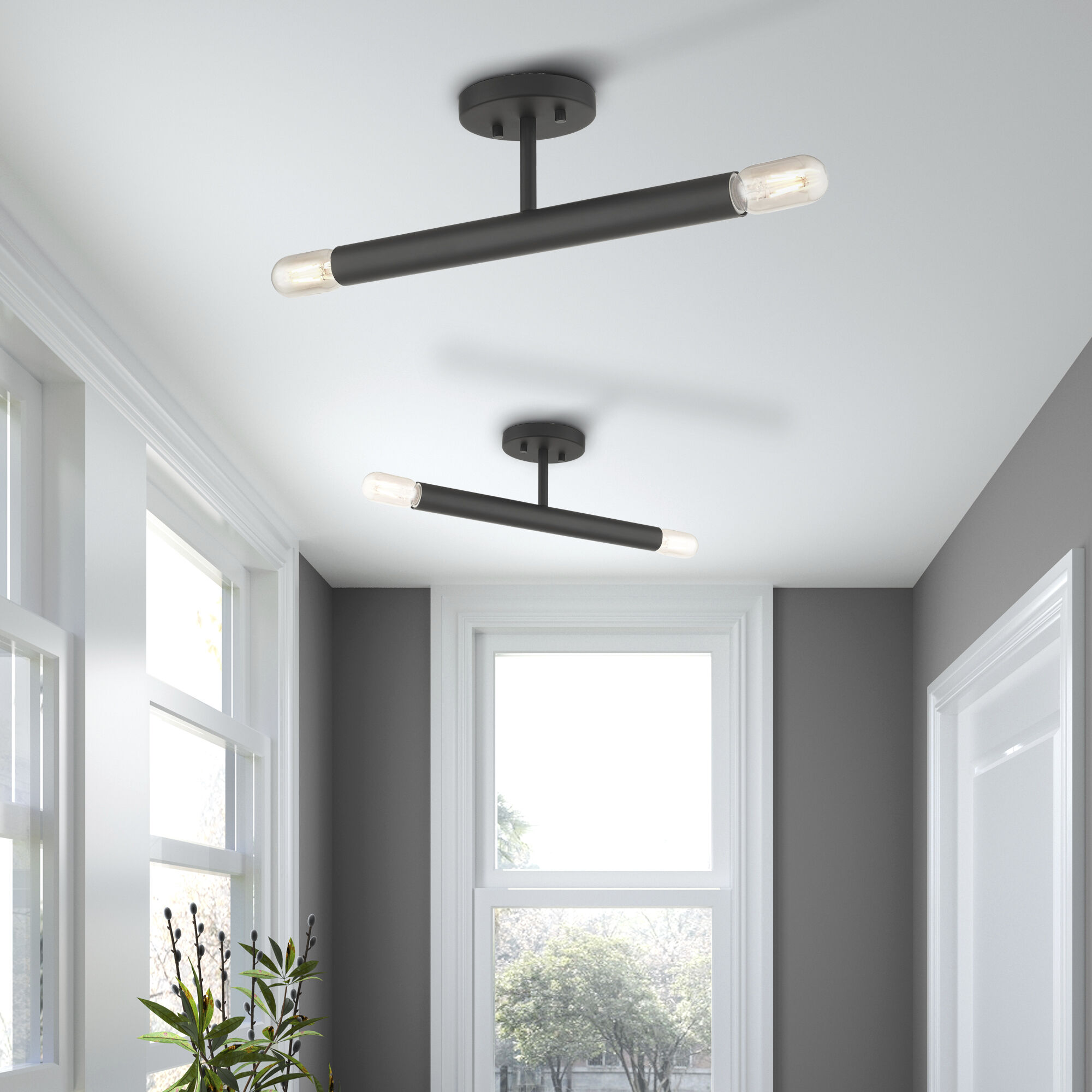 Copenhagen 2 Light 5.13 inch Black Semi-Flush Ceiling Light