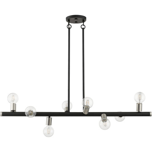 Bannister 8 Light 42 inch Black with Brushed Nickel Accents Linear Chandelier Ceiling Light, Large