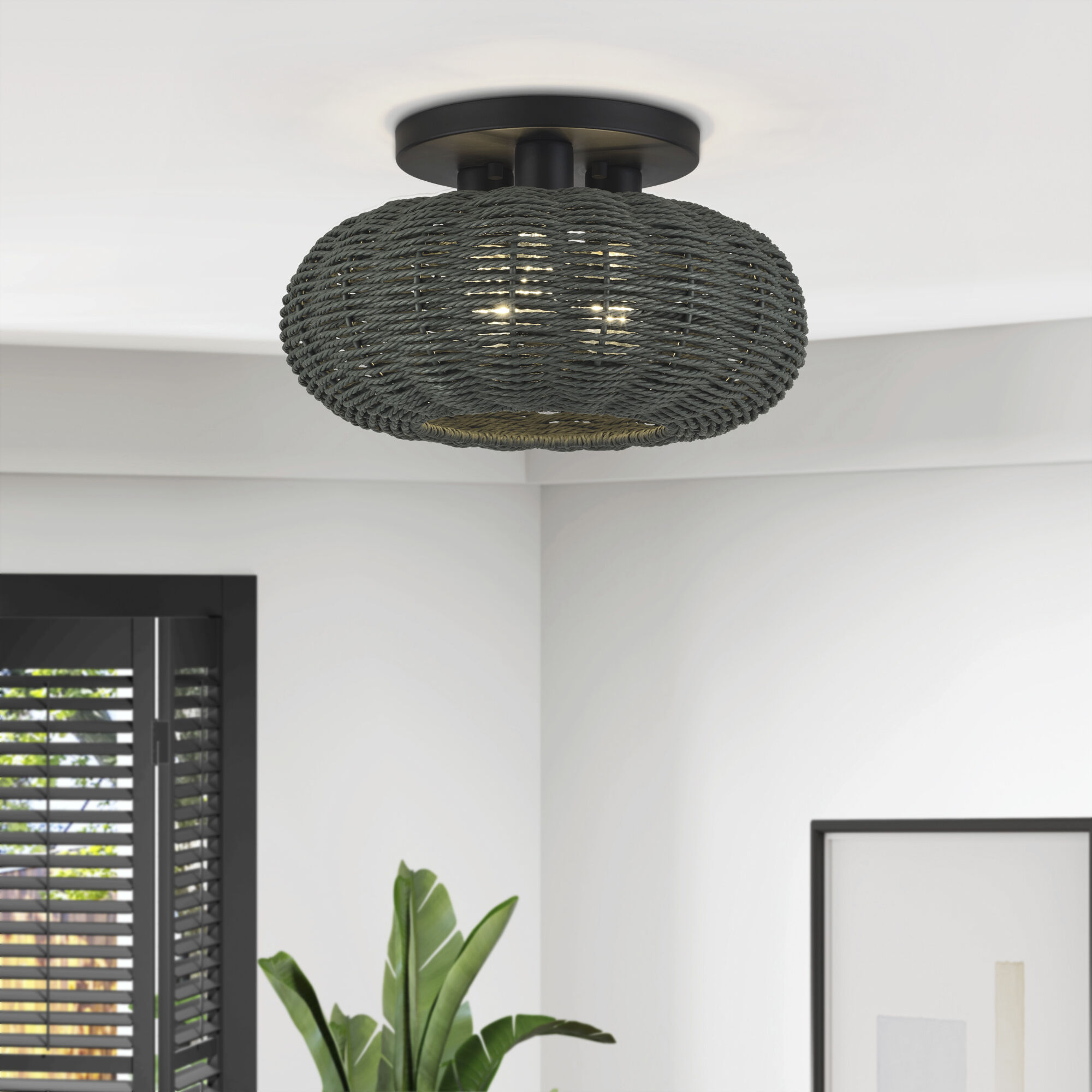 Deluna 3 Light 14 inch Black Semi Flush Mount Ceiling Light, Large