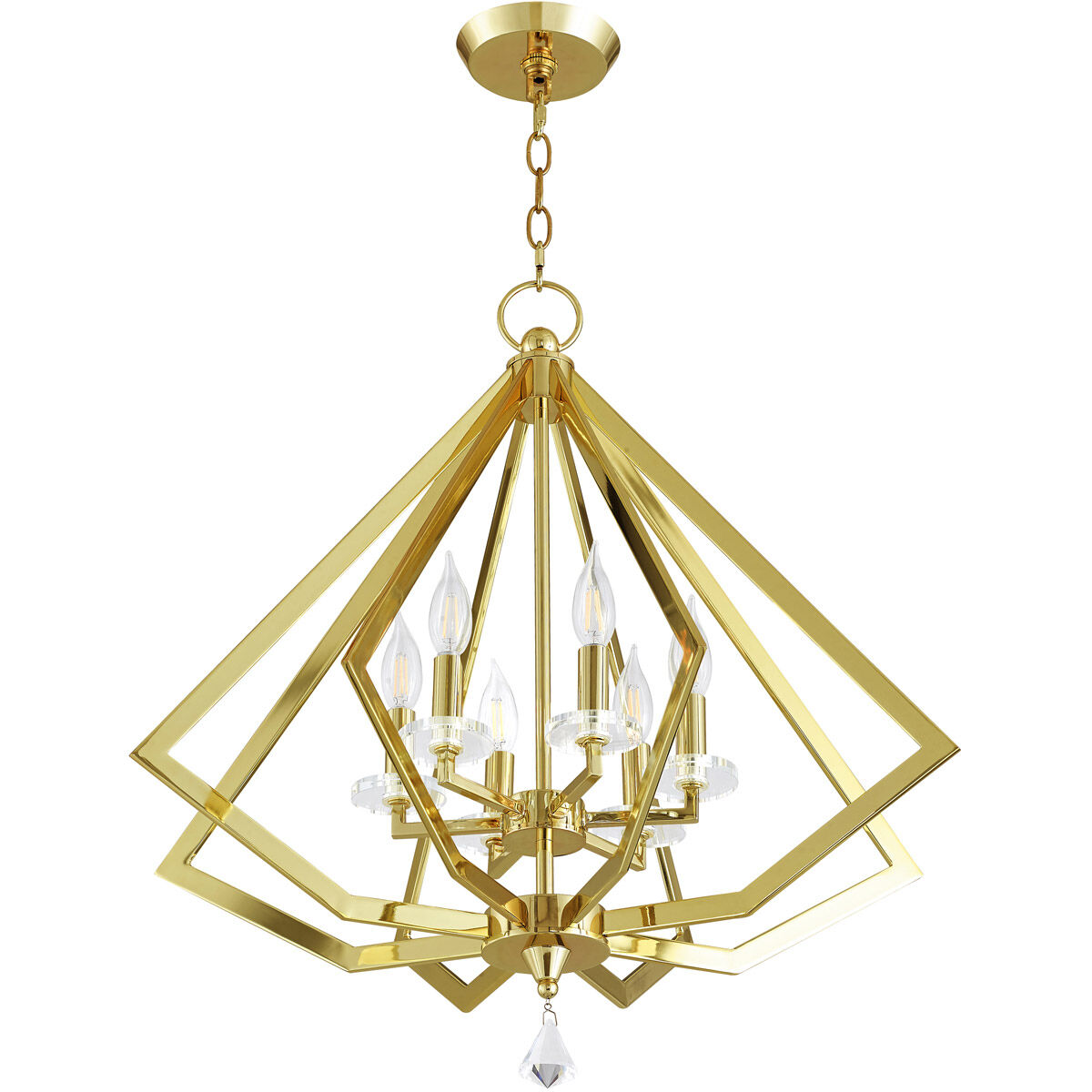 Diamond 6 Light 25 inch Polished Brass Chandelier Ceiling Light