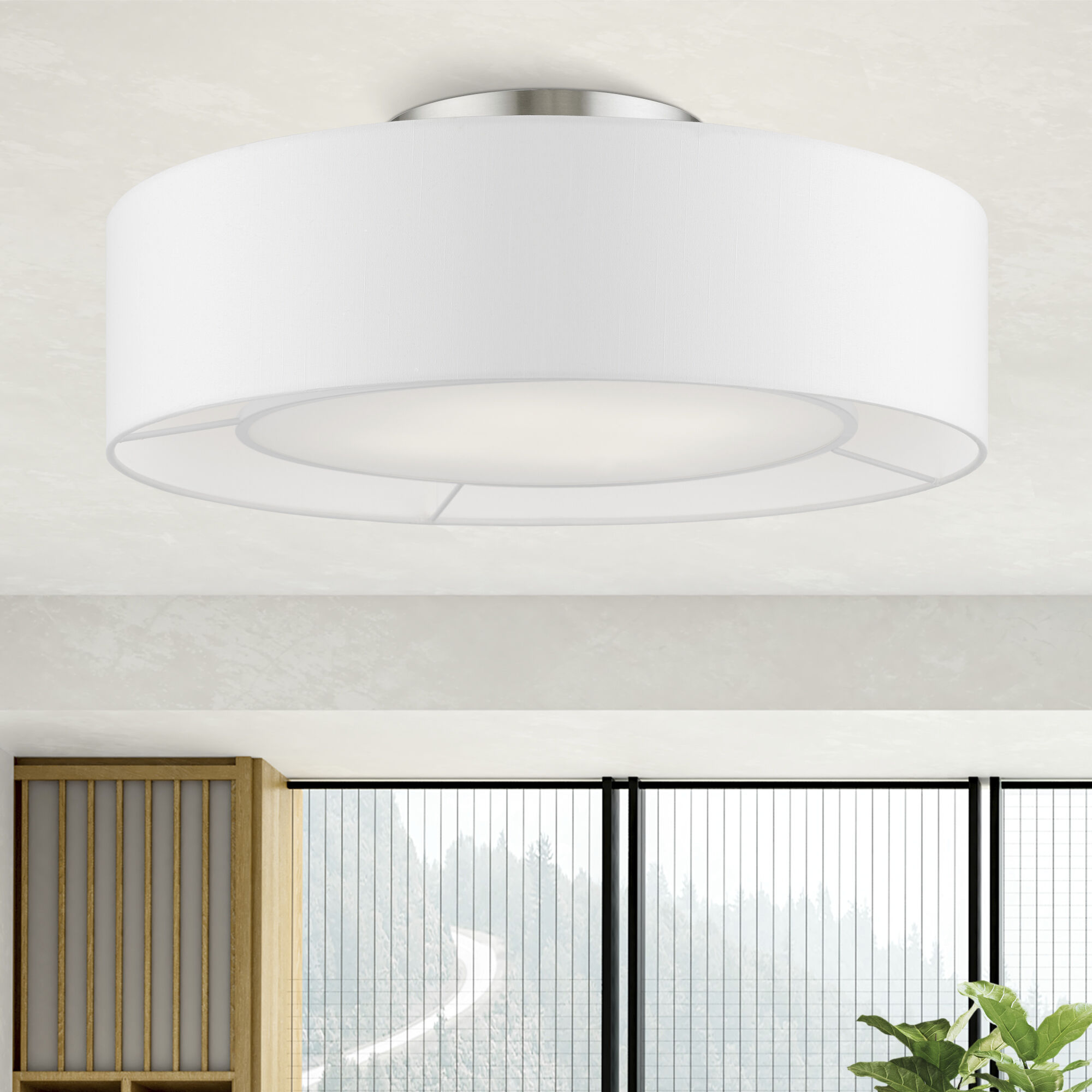 Gilmore 4 Light 21 inch Brushed Nickel with Shiny White Accents Semi-Flush Ceiling Light