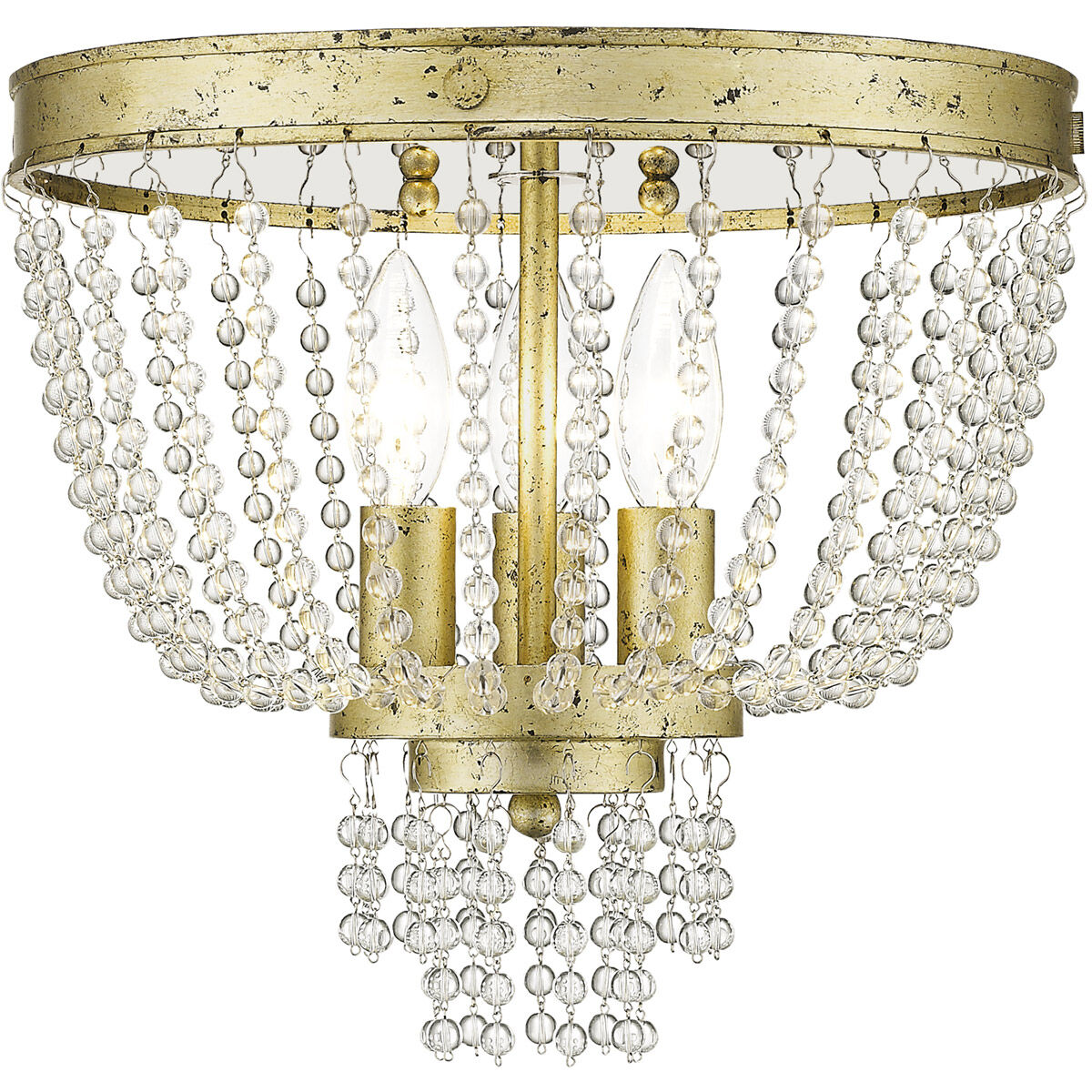 Valentina 3 Light 12 inch Hand Applied Winter Gold Flush Mount Ceiling Light