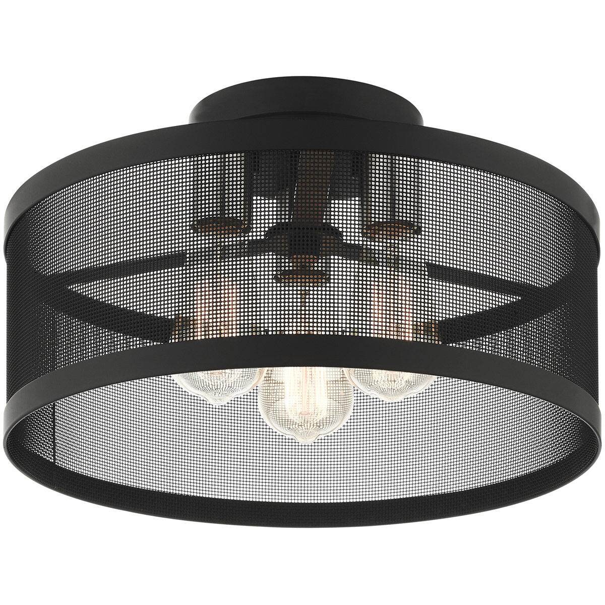 Industro 3 Light 15 inch Black with Brushed Nickel Accents Semi Flush Ceiling Light