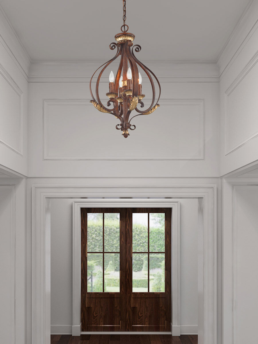 Villa Verona 4 Light 16 inch Verona Bronze with Aged Gold Leaf Accents Foyer Ceiling Light