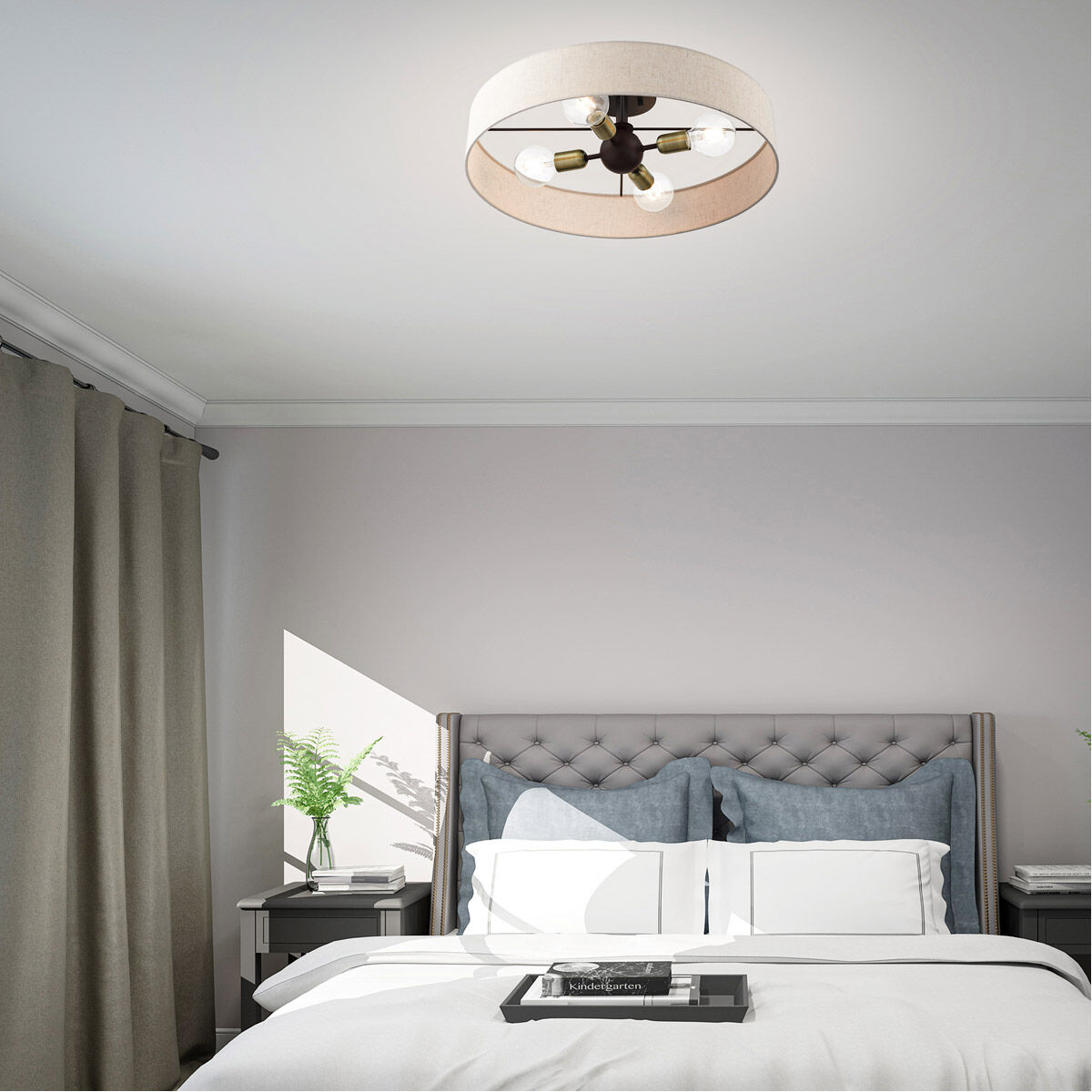 Venlo 4 Light 22 inch Bronze with Antique Brass Accents Semi Flush Ceiling Light 