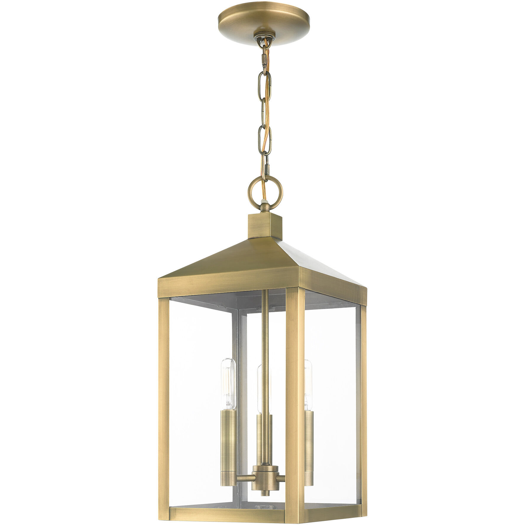 Nyack 3 Light 8.25 inch Antique Brass Outdoor Pendant Lantern