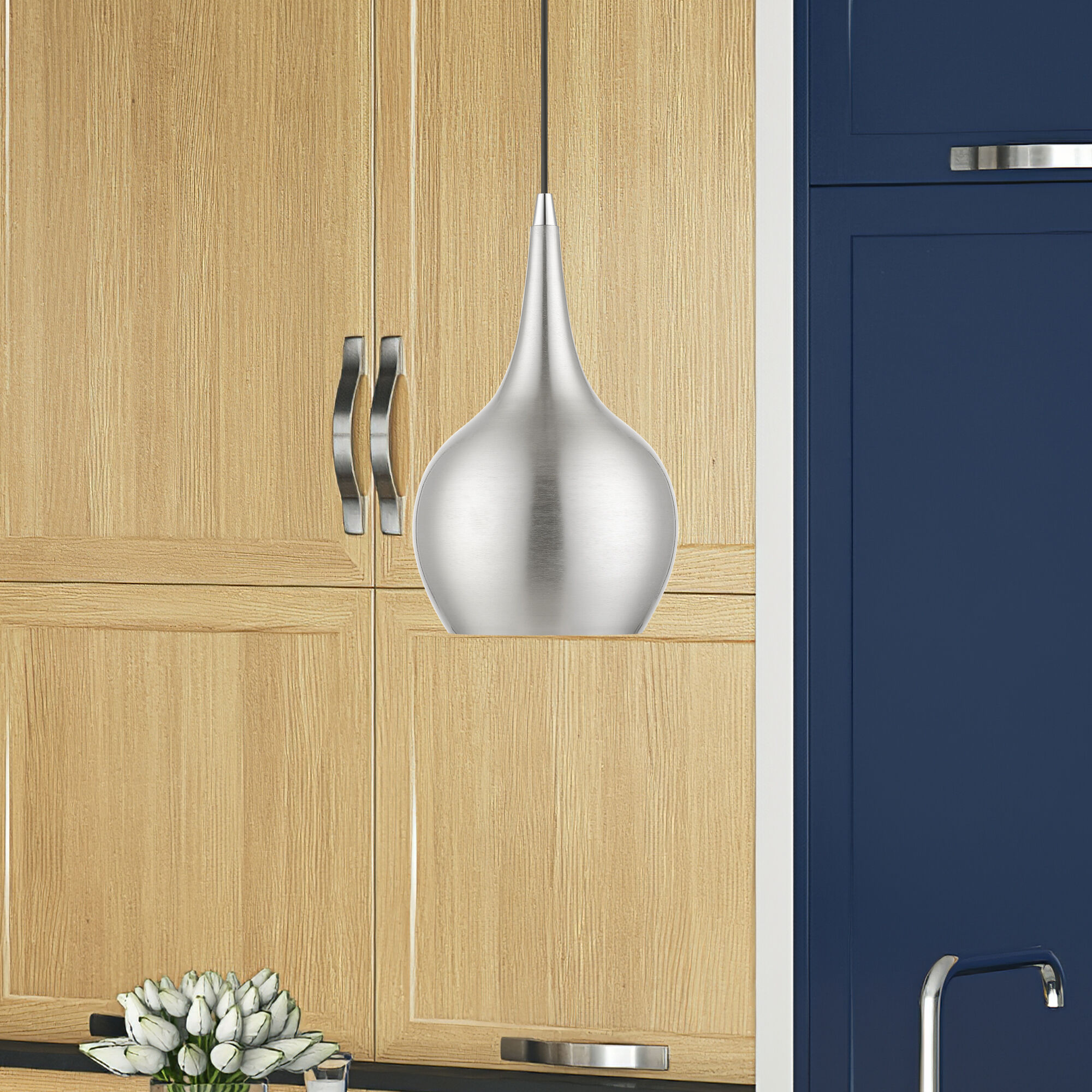 Andes 1 Light 7.75 inch Brushed Nickel with Polished Chrome Accents Mini Pendant Ceiling Light