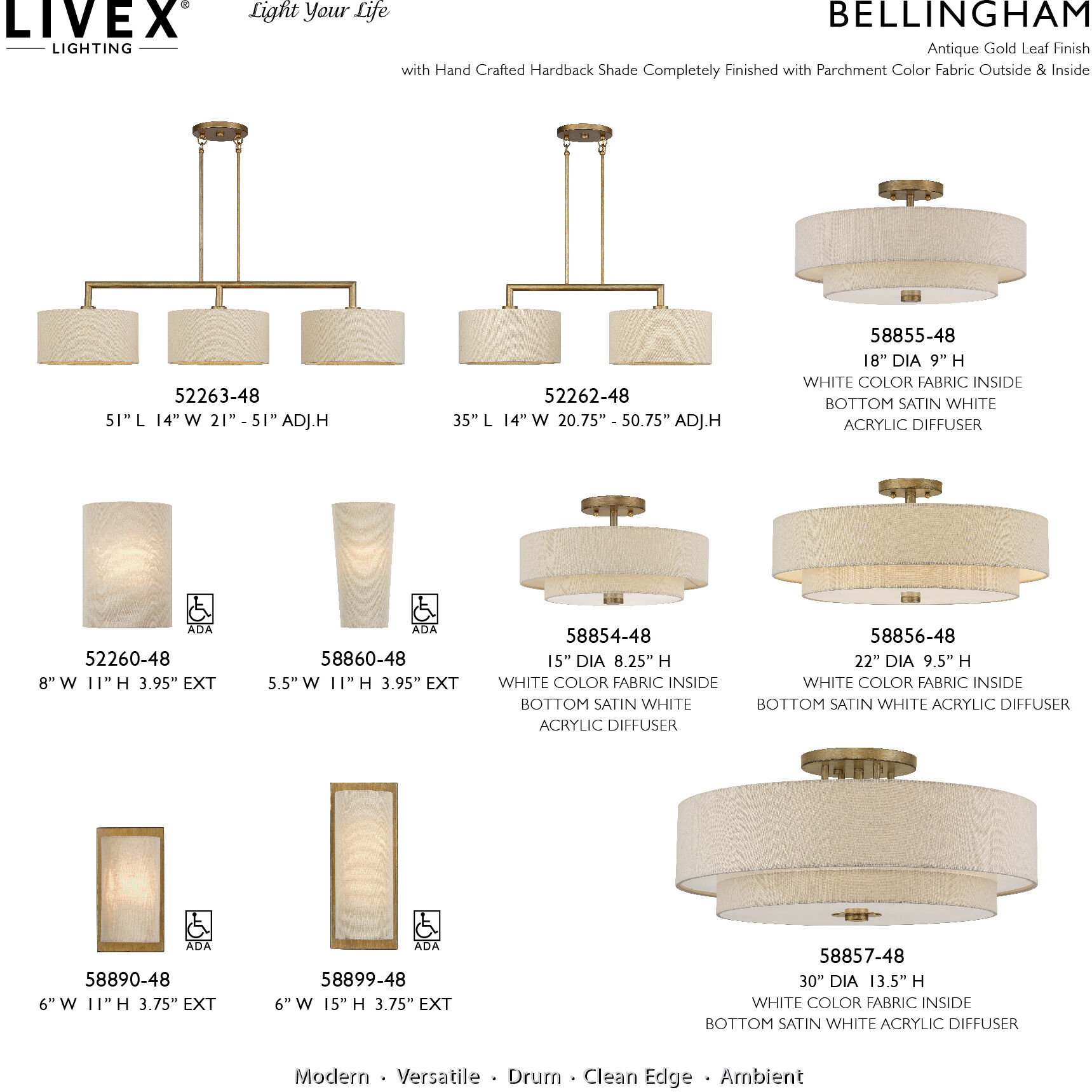 Bellingham 5 Light 22 inch Antique Gold Leaf Semi Flush Mount Ceiling Light, Extra Large